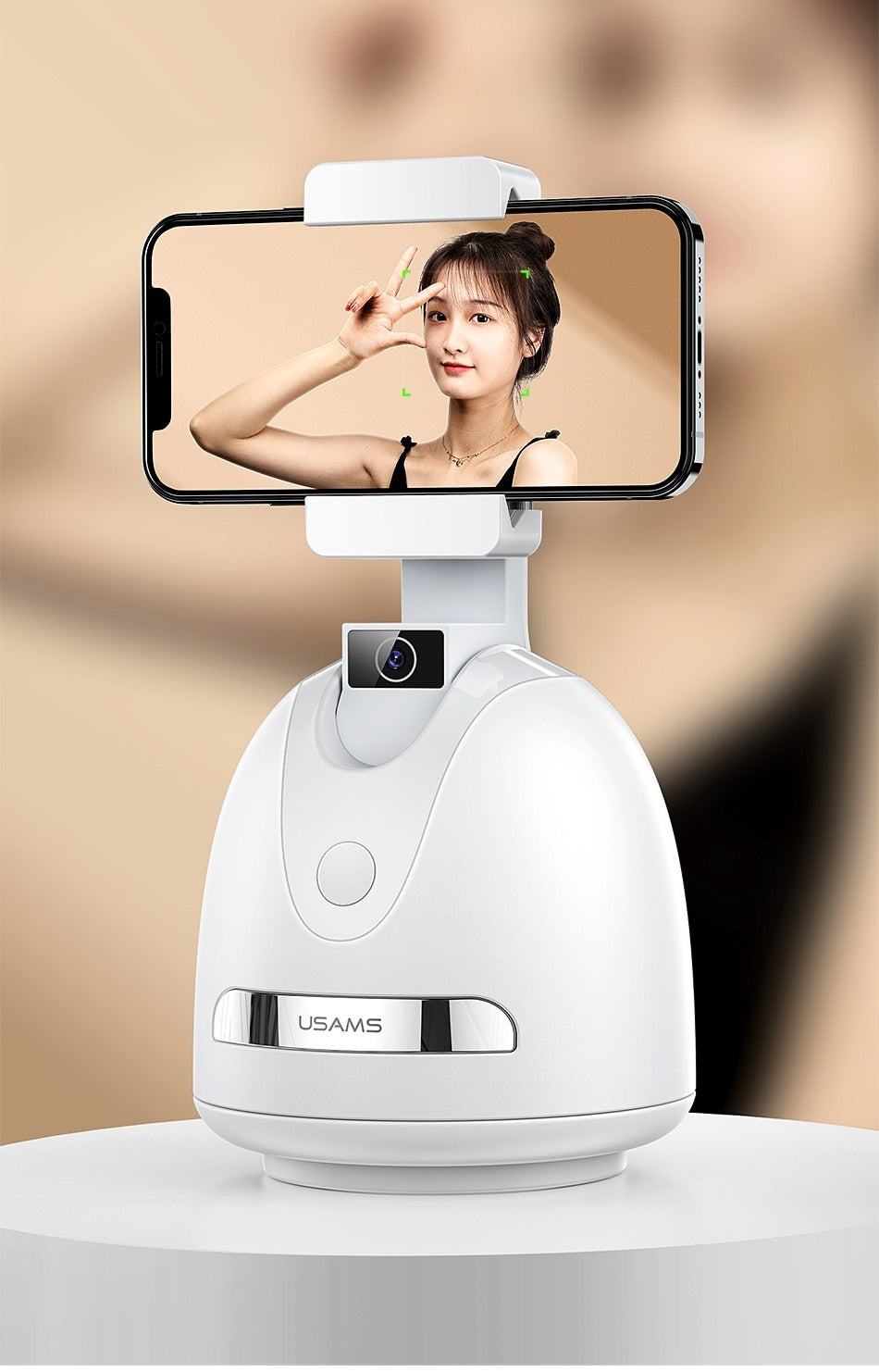 USAMS Smart Auto-Tracking Phone Holder with Face Recognition - Perfect for Video Calls, Live Streaming & Hands-Free Recording