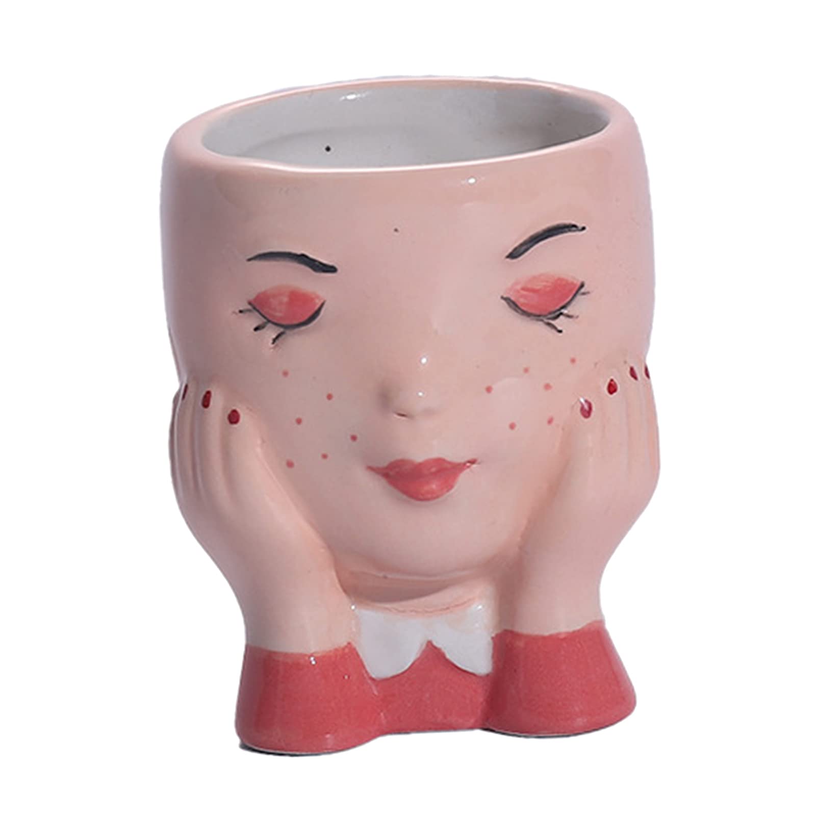 Creative Ceramic Face Flower Pot Head Figurine - Handcrafted Succulent & Cactus Planter - Pink Mini Decorative Pot for Home, Office, and Garden Decor
