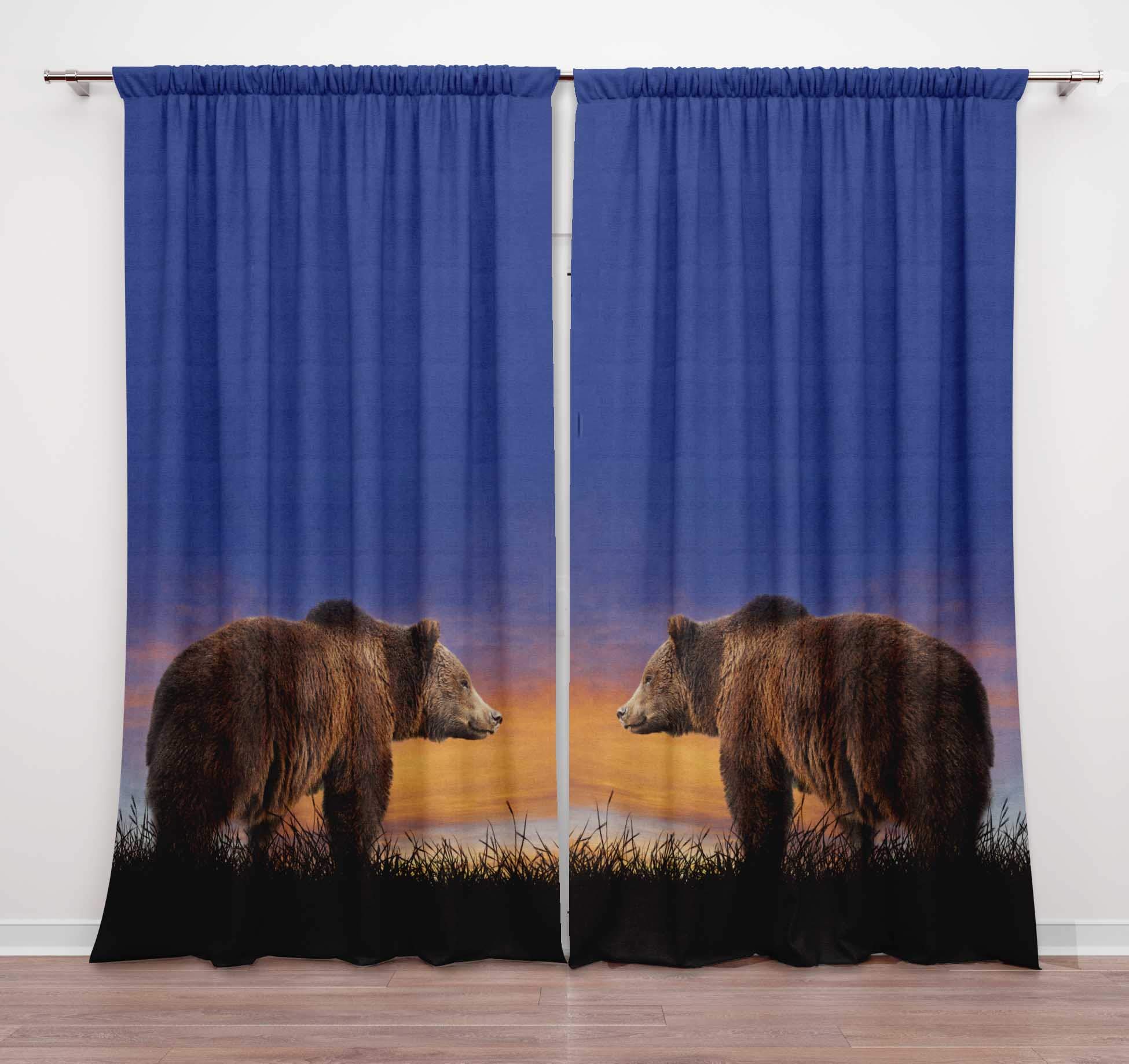 Blue Bear & Snow Animal Print Door Curtains with Rod Pocket - 54x84 Inch 2 Panel Set for Living Room & Bedroom - Cozy Winter Decor for Kids Room, Nursery, or Cabin