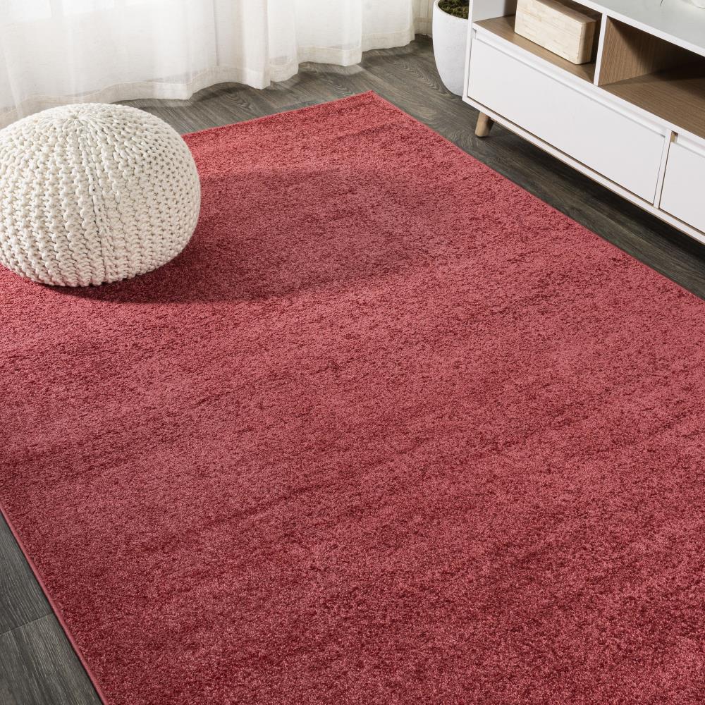 Soft Haze Solid Low Pile Area Rug - Red Modern Carpet for Living Room, Bedroom & Home Decor