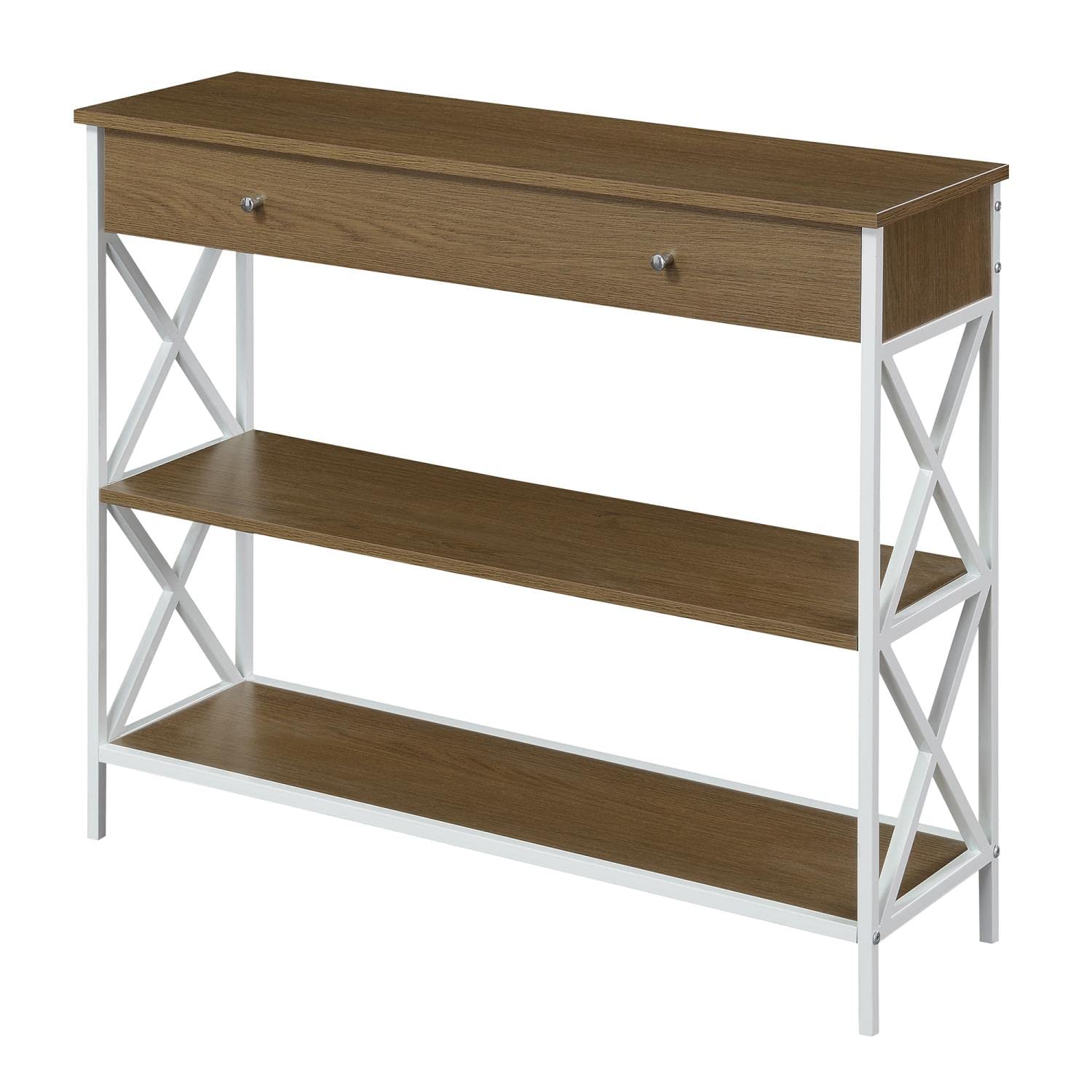 Convenience Concepts Tucson 1-Drawer Console Table with Shelves - Driftwood & White Finish - Entryway, Living Room, Hallway Furniture for Home Decor