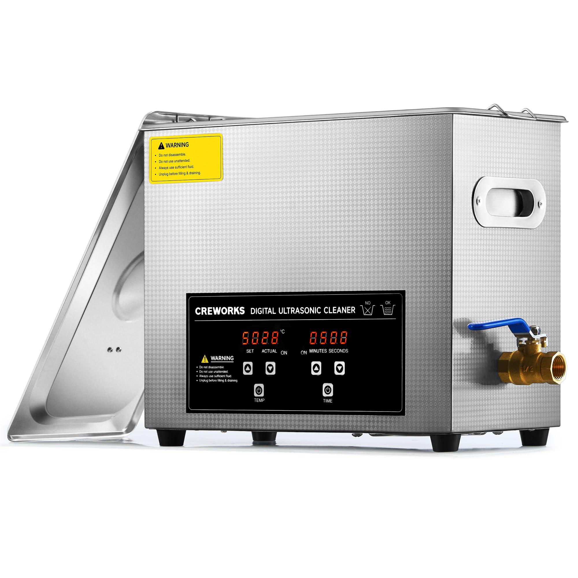 CREWORKS 1.6 Gallon Digital Ultrasonic Cleaner with Heater & Timer - 180W 6L Stainless Steel Jewelry Cleaner for Glasses, Watches, Dentures, Tools - Professional Sonic Cleaning Machine for Home & Commercial Use