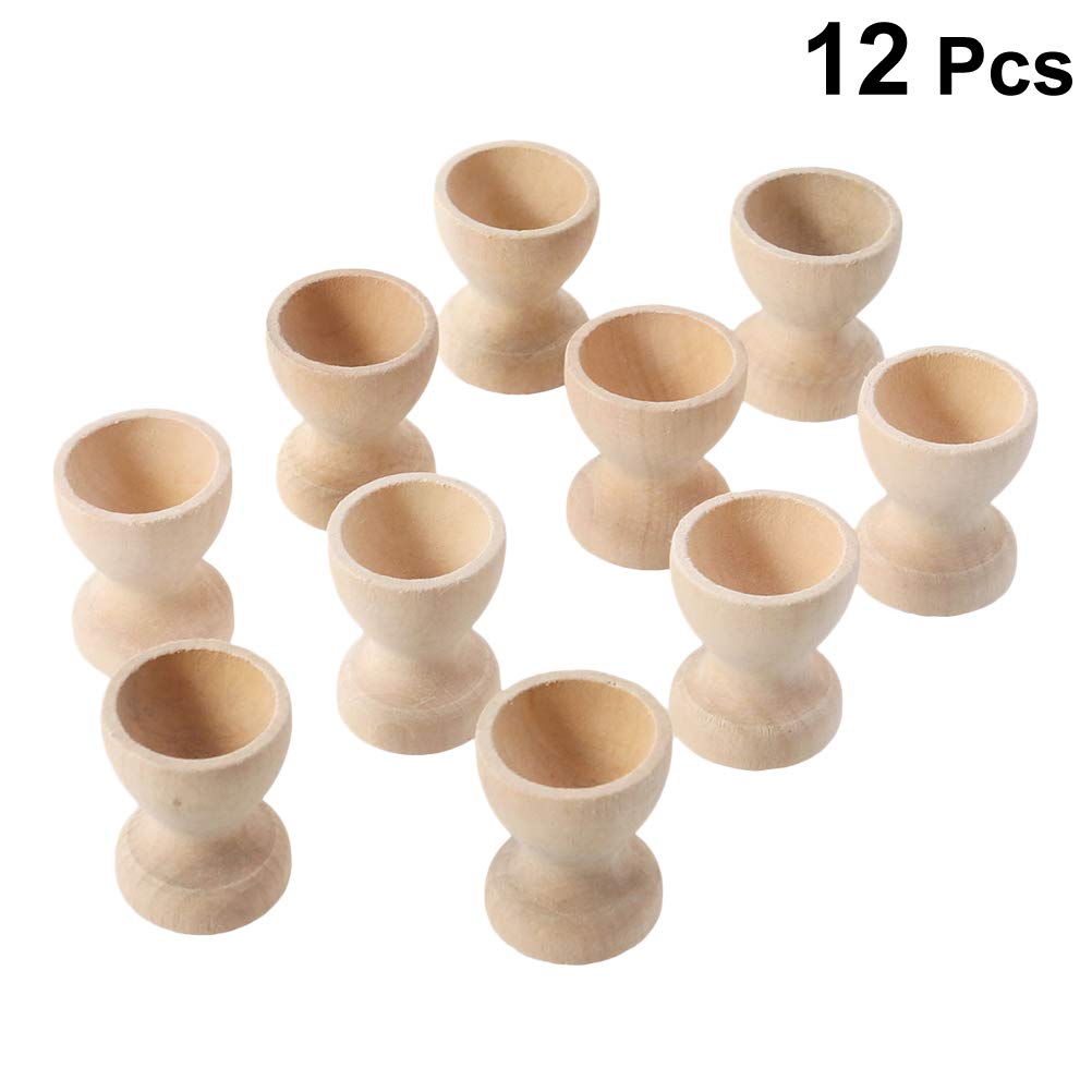PRETYZOOM 12-Piece Wooden Egg Holder Set - Kitchen Countertop & Refrigerator Egg Storage Tray - Natural Wood Egg Cups for Home Organization, Breakfast Display & Party Favors - Perfect for Easter Decor, Farmhouse Kitchen & Brunch Serving