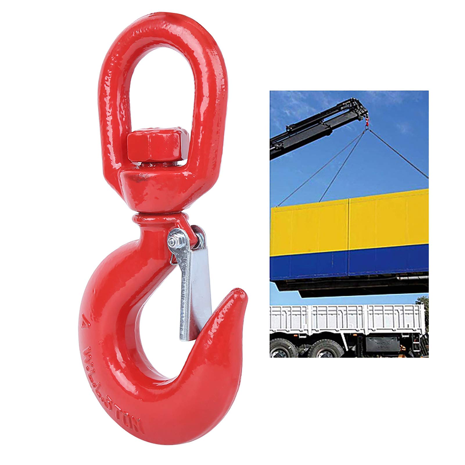 5T Alloy Steel S-Hook with Latch - Heavy Duty Round Winch Hook for Crane, Shipbuilding & Construction Lifting - Industrial Grade Eye Hook for Factory, Engineering & Marine Applications