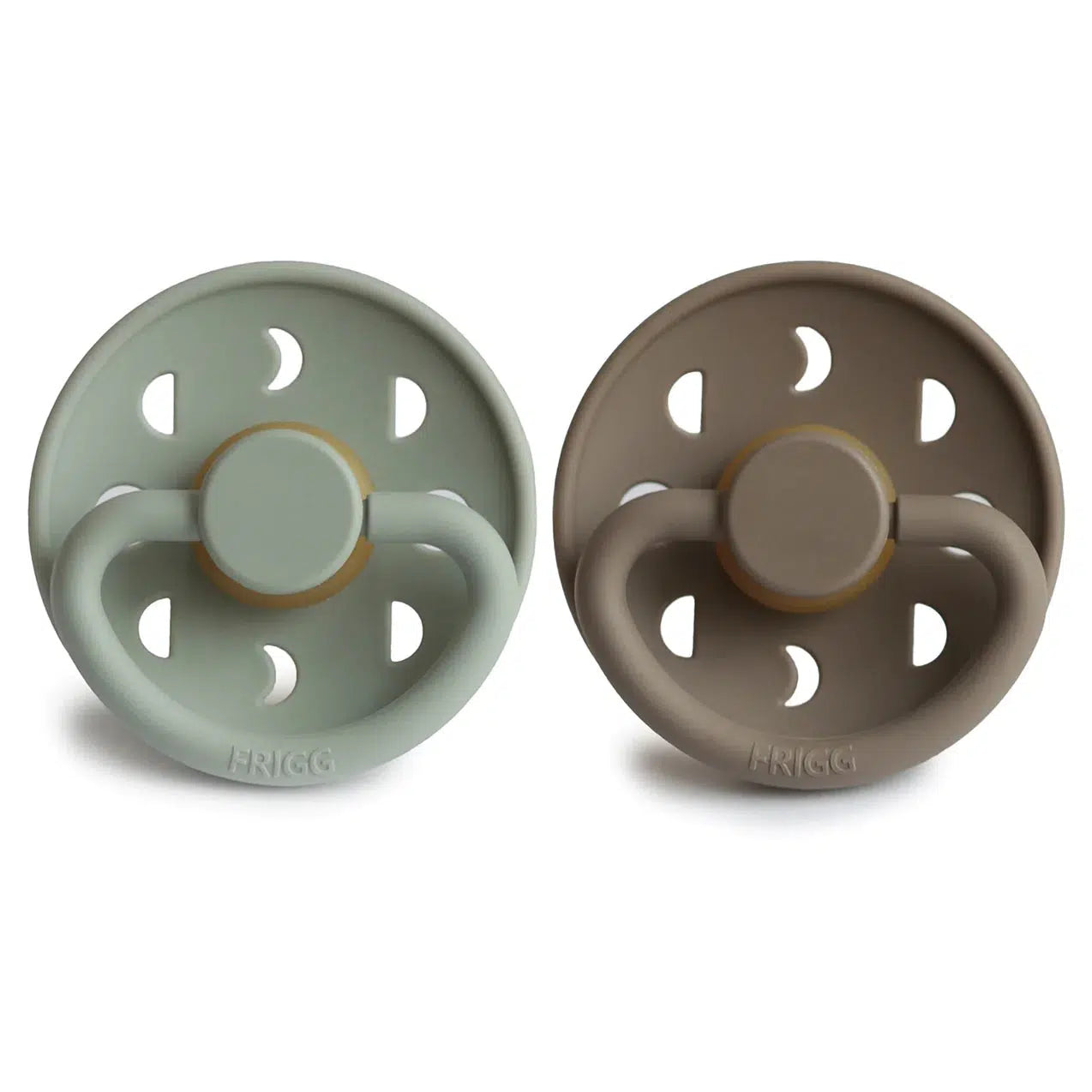 Mushie FRIGG Moon Natural Rubber Pacifier 2 Pack - Sage & Portobello | BPA-Free Baby Soother for Newborns & Infants | Perfect for Daycare, Travel & Sleep Comfort