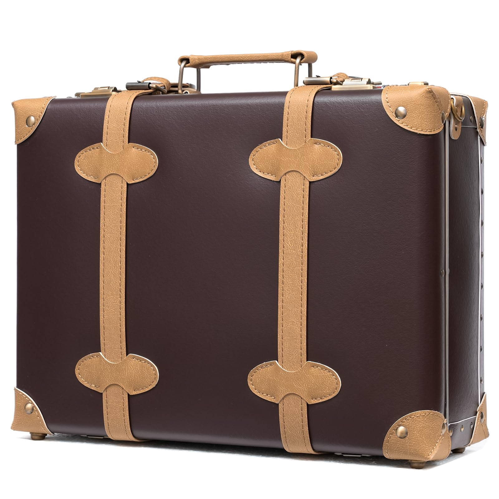 Vintage Leather Carry-On Suitcase - Cute Non-Wheeled Mini Trunk Overnight Bag with Adjustable Shoulder Strap | Perfect for Weekend Getaways, Business Trips & Airplane Travel
