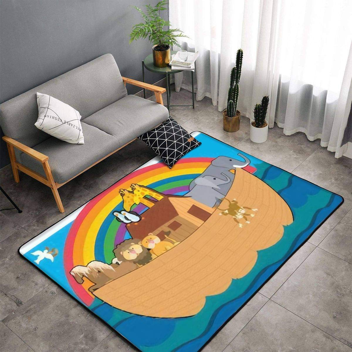 Noah's Ark Non-Slip Area Rugs - Soft Washable Throw Rug for Living Room, Nursery, Outdoor, Door Mat - Perfect for Home Decor, Kids Play Area & High-Traffic Entryways