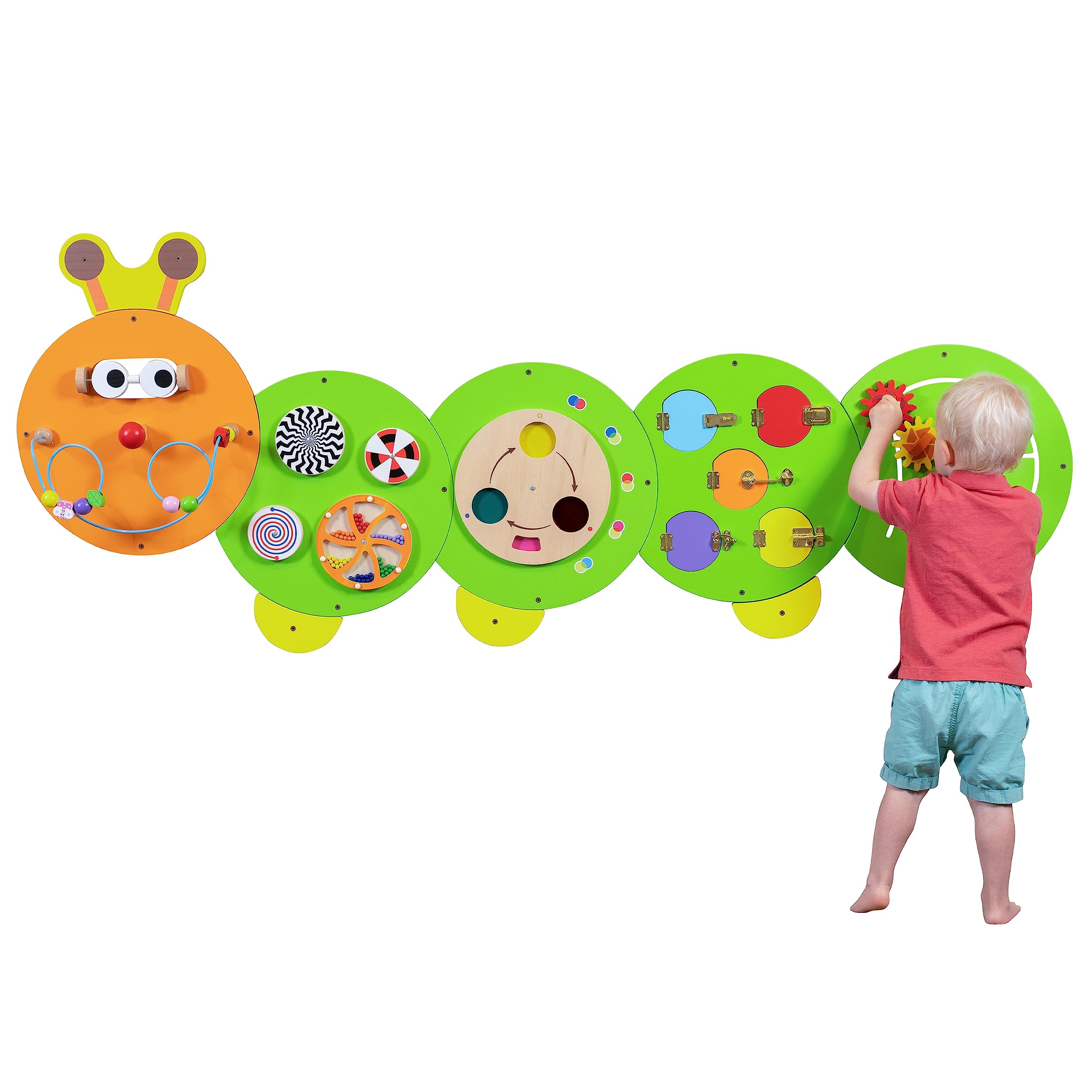 SPARK & WOW Caterpillar Activity Wall Panels - Montessori Sensory Toy for Toddlers 18+ Months with 8 Educational Activities | Busy Board for Fine Motor Skills | Nursery Room Decor for Playrooms & Daycares