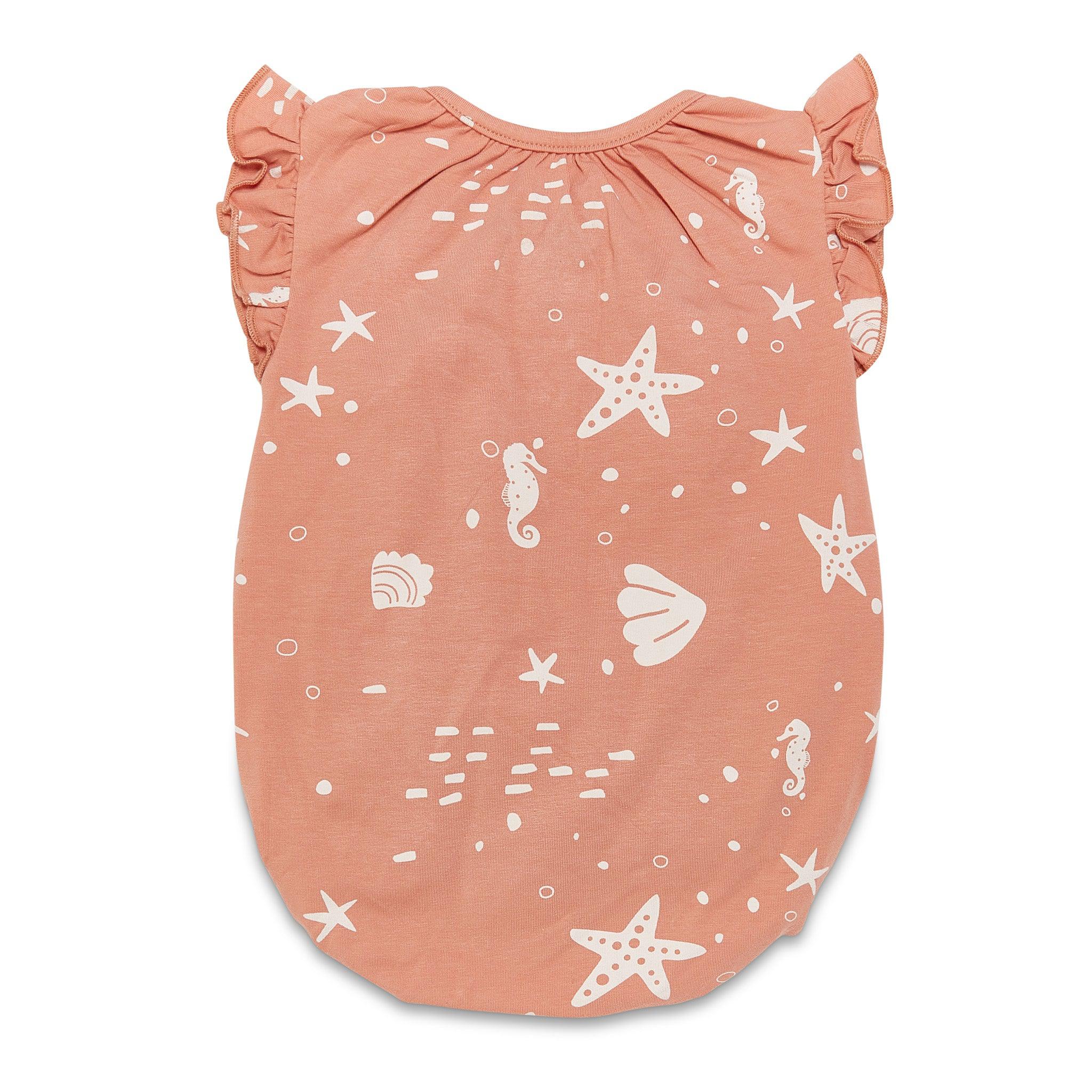 Organic Flutter Sleeve Button Romper - Coral Rose | Soft Cotton Baby Jumpsuit for Girls | Perfect for Summer Outfits, Beach Vacations & Photoshoots