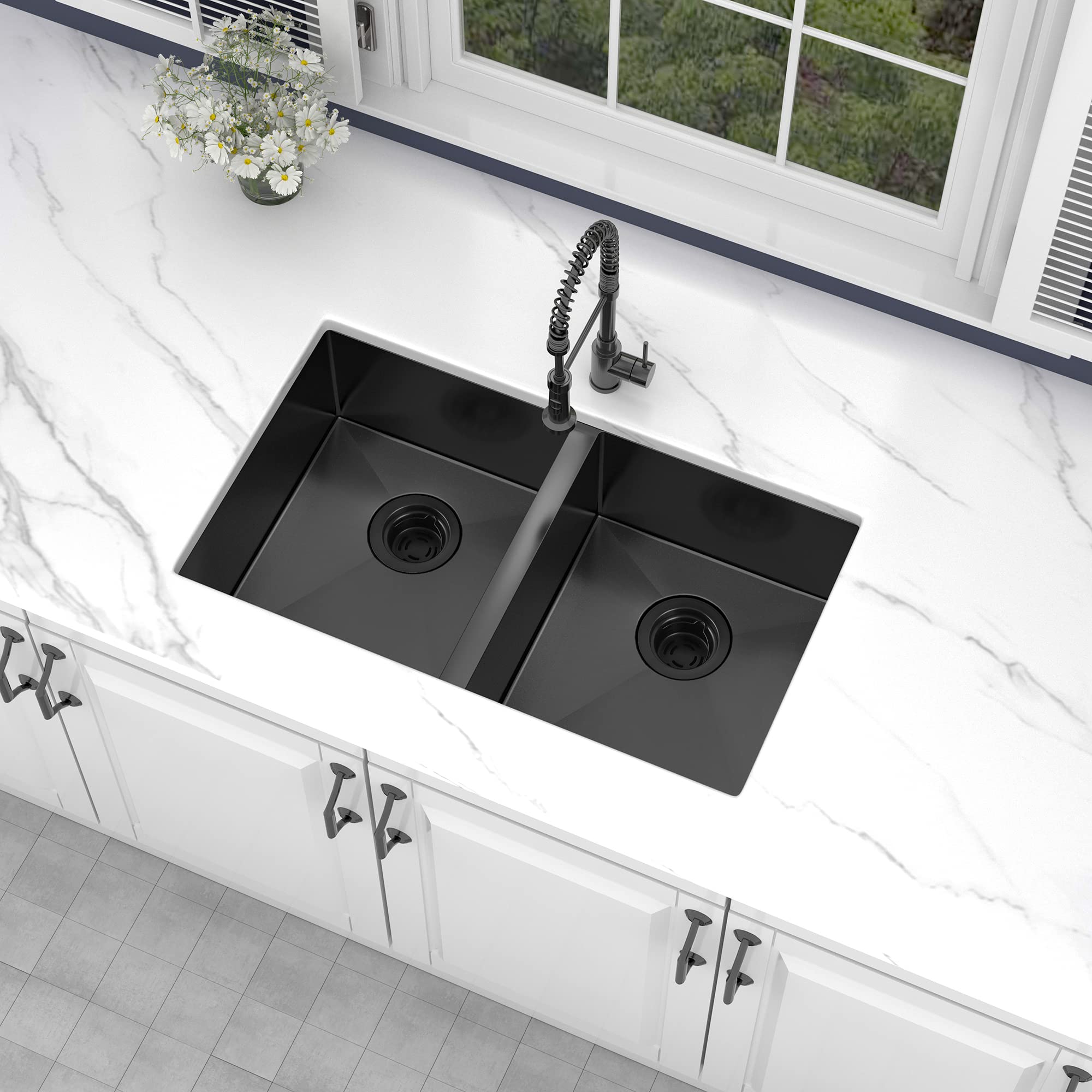 **LQS Extended Sink Flange with Deep Basket Strainer – 3-1/2 Inch Standard Sink Drain Hole – Black Deep Garbage Disposal Sink Flange for Kitchen Sink – Perfect for Clog Prevention & Easy Cleaning**