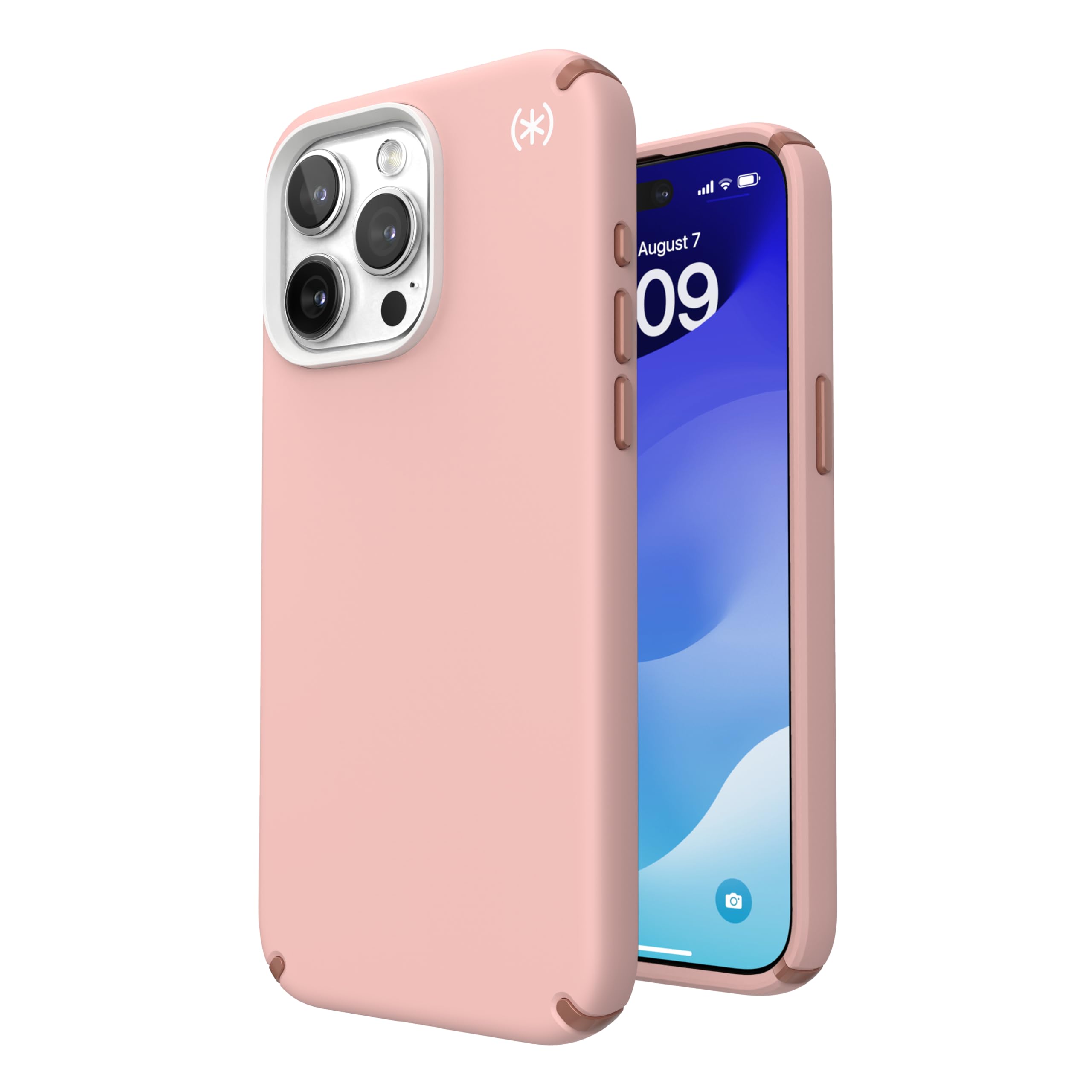 Speck iPhone 15 Pro Max Case with Military-Grade Drop Protection | Scratch-Resistant Soft Touch Cover | 6.7 Inch Shockproof Phone Case | Presidio2 Pro in Dahlia Pink, Rose Copper & White | Perfect for Outdoor Activities & Daily Use