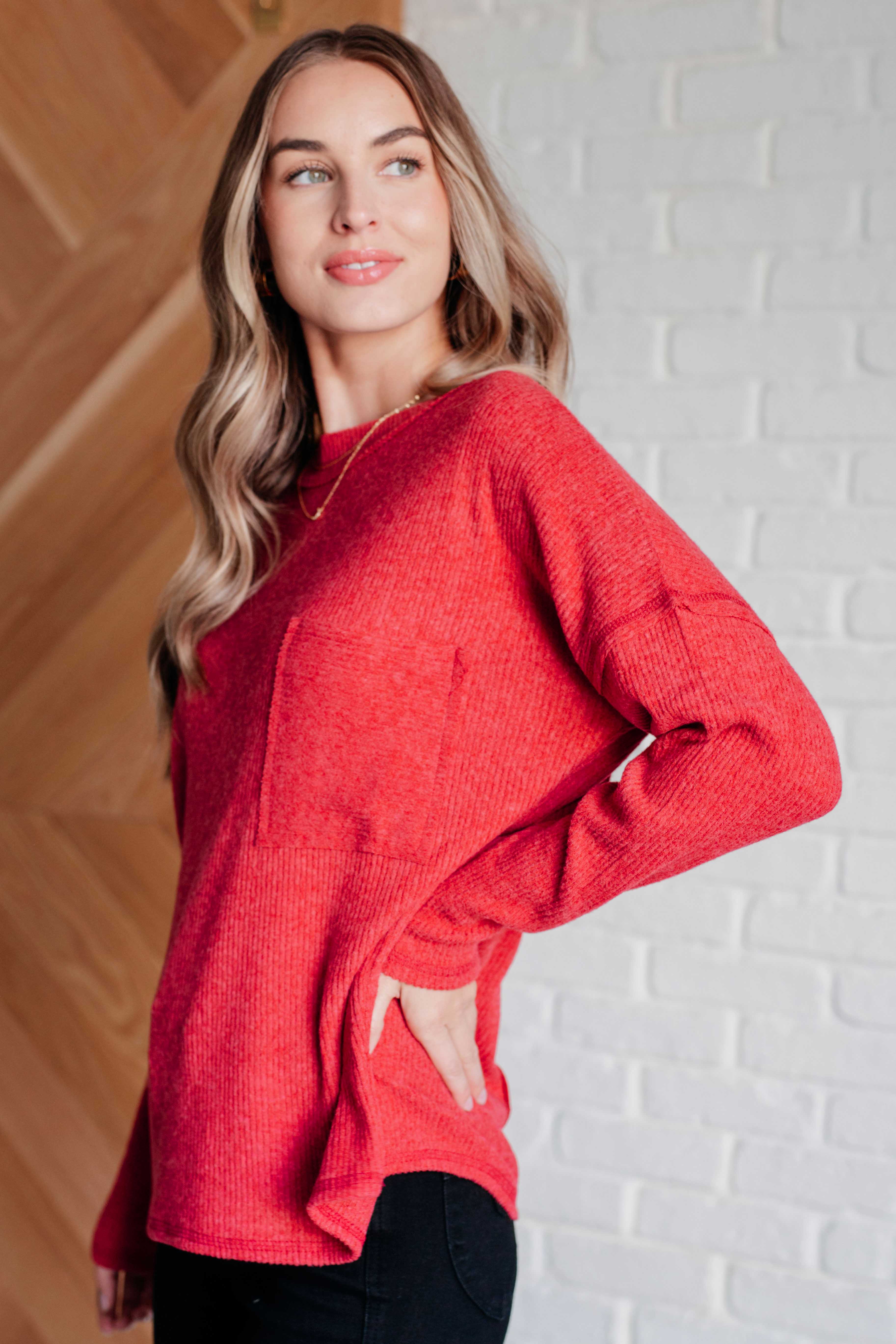 Dark Red Ribbed Knit Sweater for Women - Cozy Casual Pullover for Fall & Winter | Perfect for Office Wear, Date Nights & Weekend Outfits