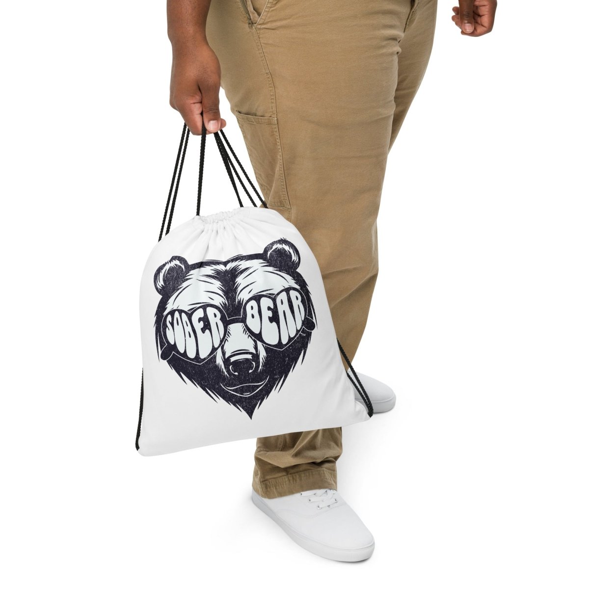 Sober Bear Drawstring Backpack - Lightweight & Durable Gym Sack for Workout, Travel, and School - Perfect for Sports, Yoga, and Daily Use