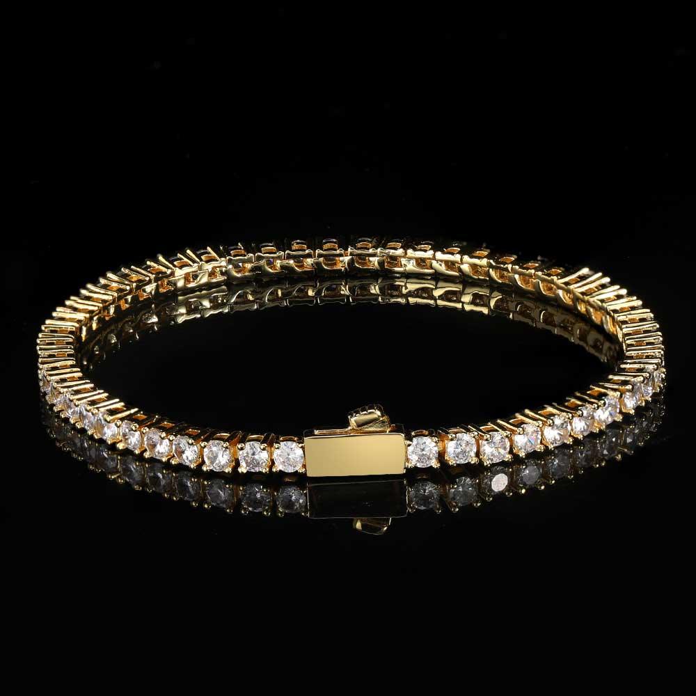 Men's Hip Hop Tennis Chain Bracelet - 925 Sterling Silver Single Row Spring Buckle Cuff - Perfect for Streetwear, Parties & Gifts