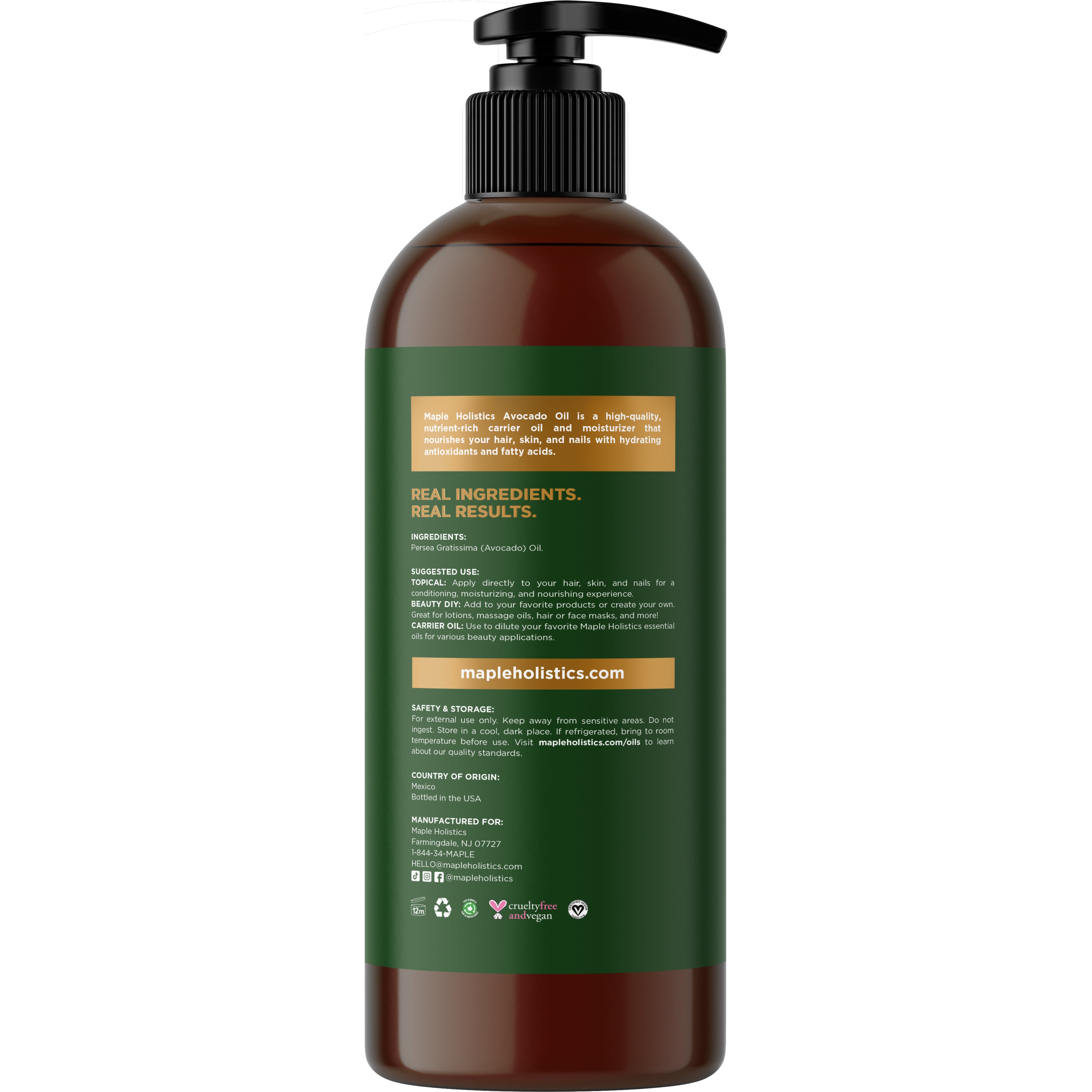 Pure Cold-Pressed Avocado Oil for Cooking & Skincare - 100% Natural, Unrefined, Rich in Healthy Fats - Perfect for Salad Dressings, Hair Masks & High Heat Cooking