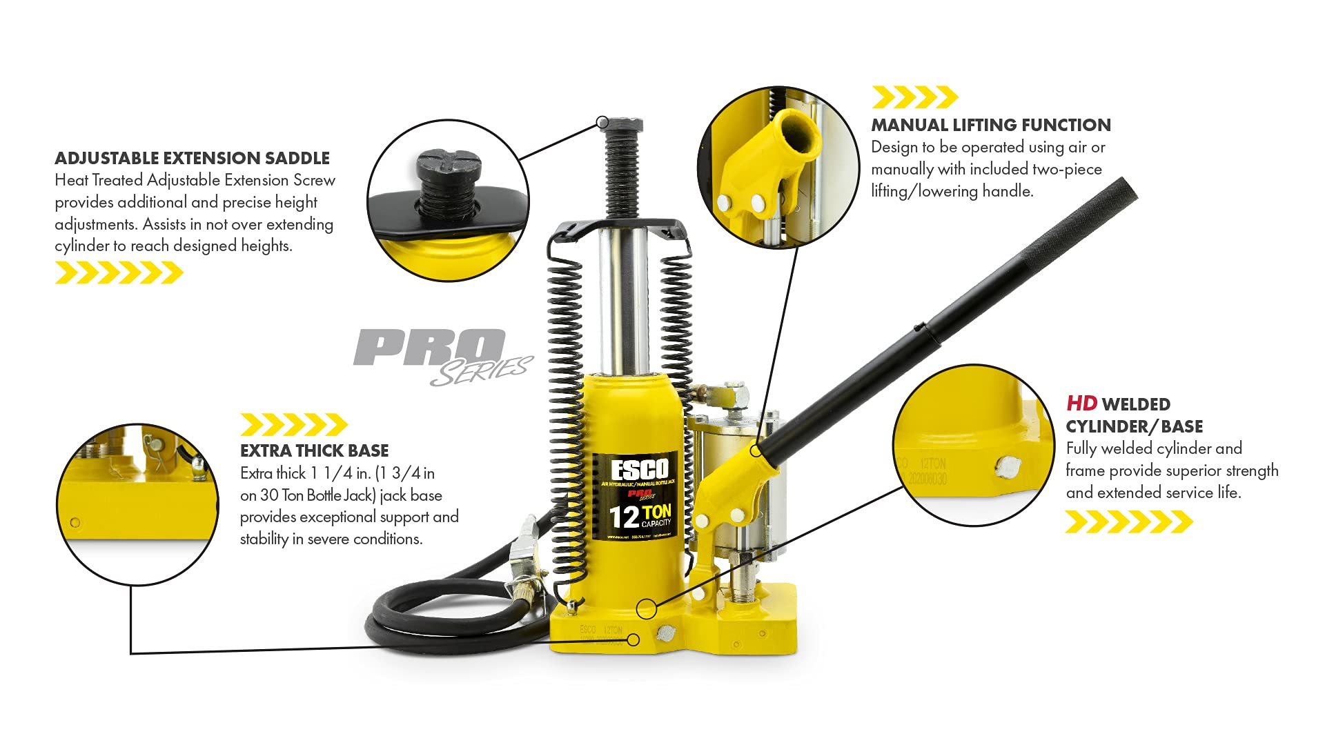 12 Ton Air Hydraulic Bottle Jack - Heavy Duty Pro Series for Trucks, SUVs & Trailers - Garage, Auto Repair & Emergency Roadside Use