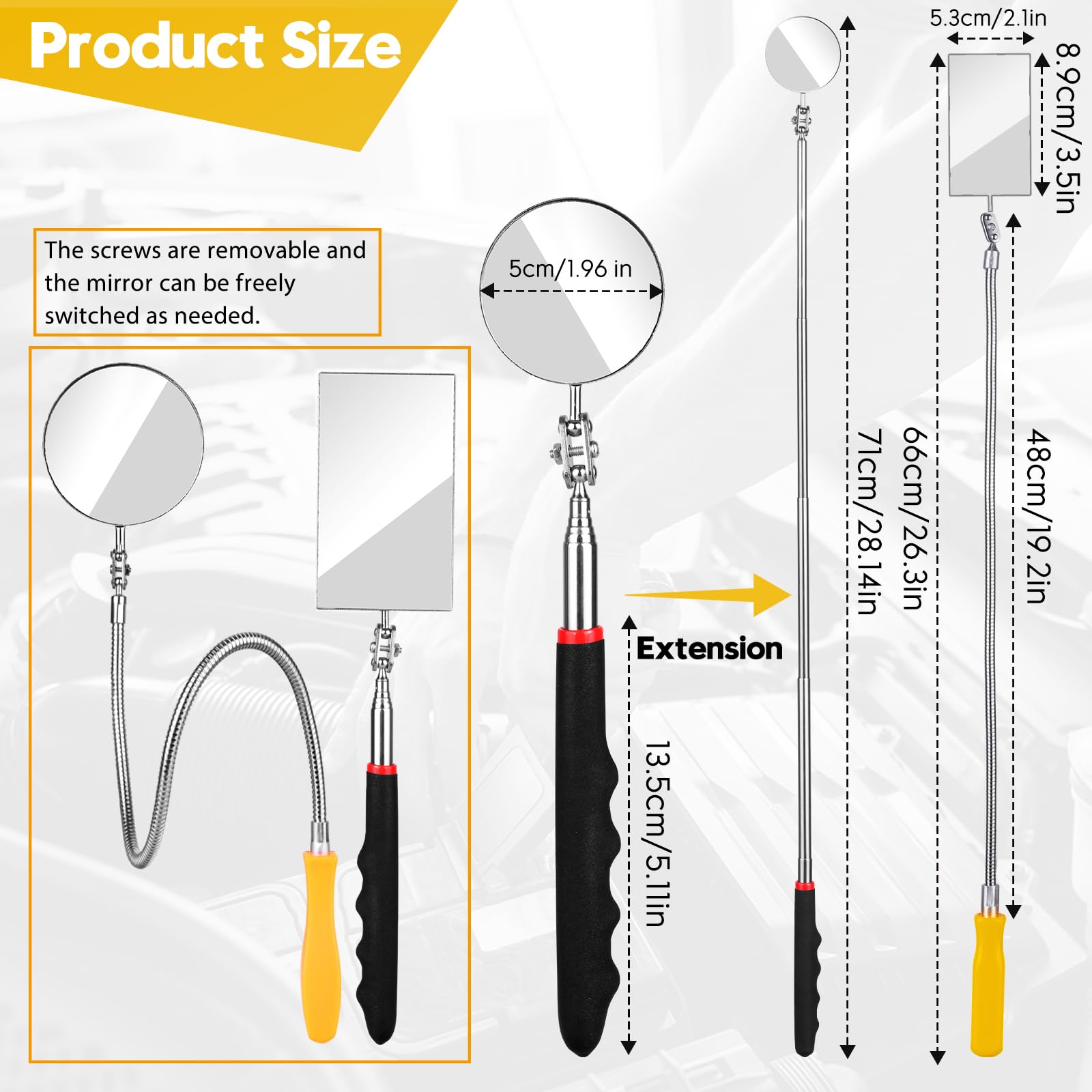 360° Rotating Telescoping Inspection Mirror - Flexible & Retractable Automotive Extension Mirror with Bendable Head for Vehicle Maintenance & Repair - Perfect Gift for Men (Use: Checking Under Cars, Inspecting Engine Parts, Home DIY Projects)