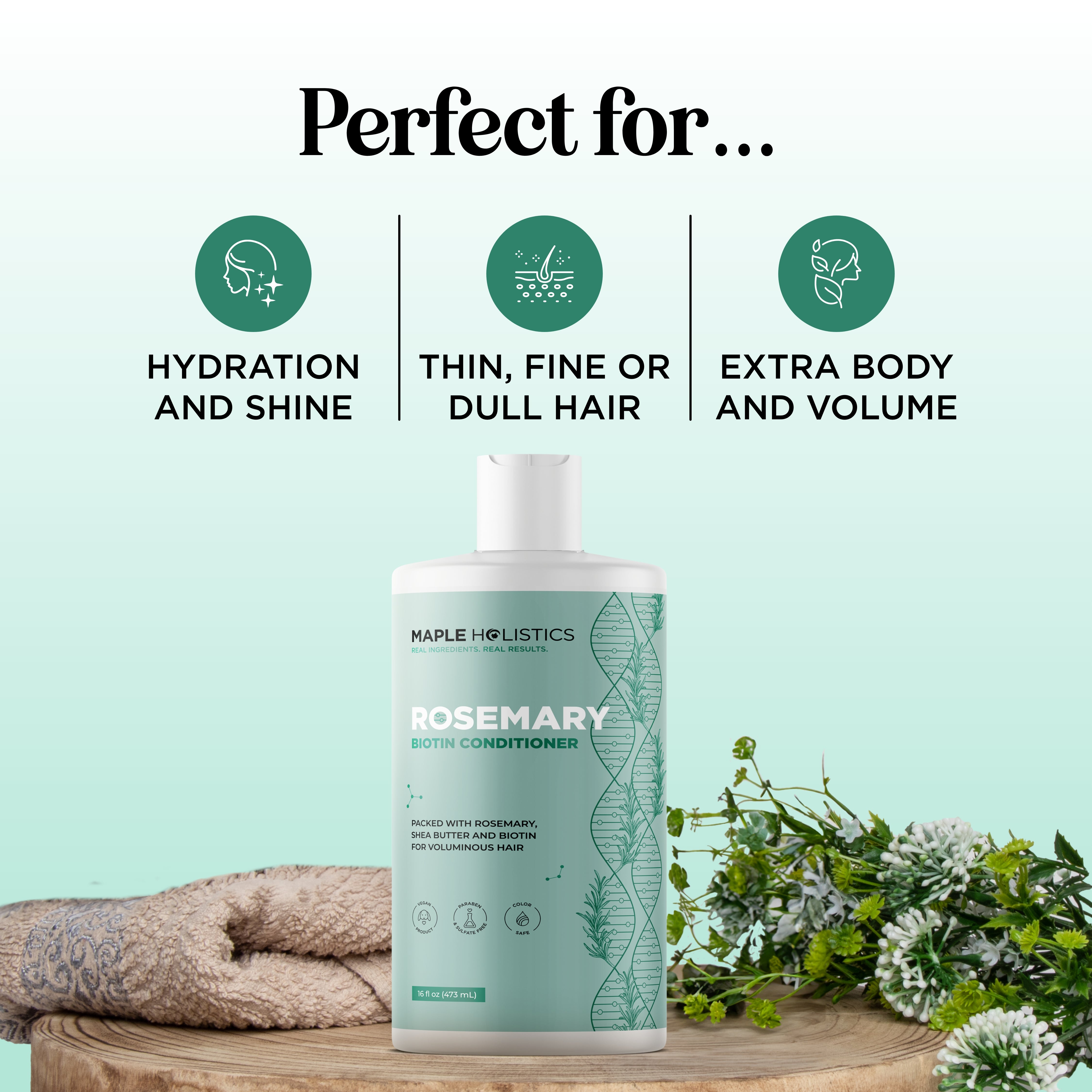 Rosemary Biotin Hair Conditioner for Thicker, Stronger Hair - Natural Growth & Repair Treatment for Dry, Damaged Hair - Perfect for Daily Use & Scalp Care
