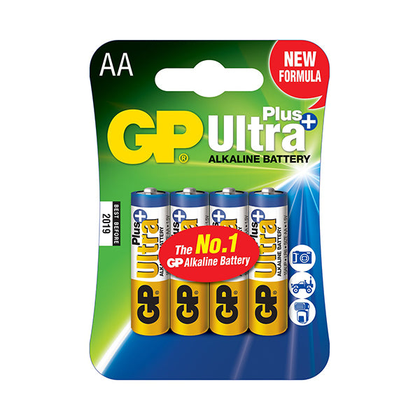 GP Ultra PLUS Alkaline AA Batteries 4-Pack - Long-Lasting Power for Toys, Flashlights, Remote Controls & Electronic Devices