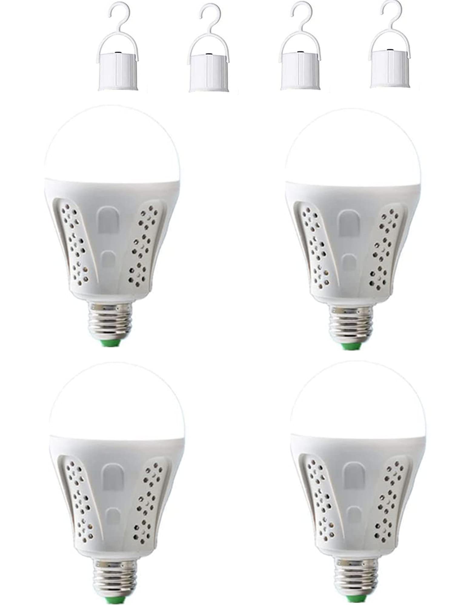 CTKcom 9W Emergency LED Light Bulbs 4 Pack - Battery Backup Cool White 6000K Rechargeable Bulbs for Power Outage, Hurricane & Camping - Portable with Hook Switch - Perfect for Home Safety, Outdoor Adventures & Emergency Preparedness