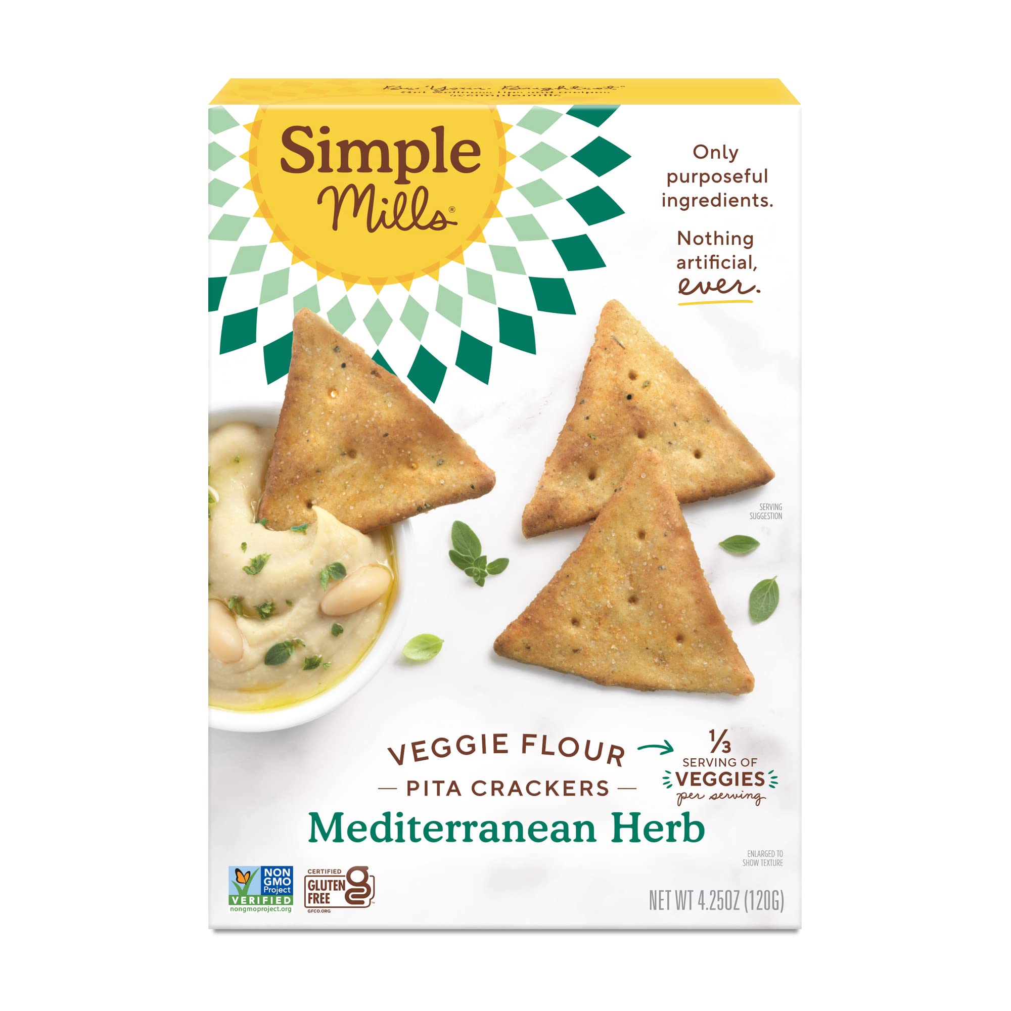 Simple Mills Veggie Pita Crackers, Mediterranean Herb - Gluten Free, Vegan, Paleo Friendly Healthy Snacks, 4.25oz (Pack of 1) | Perfect for Lunchboxes, Parties & On-the-Go Snacking