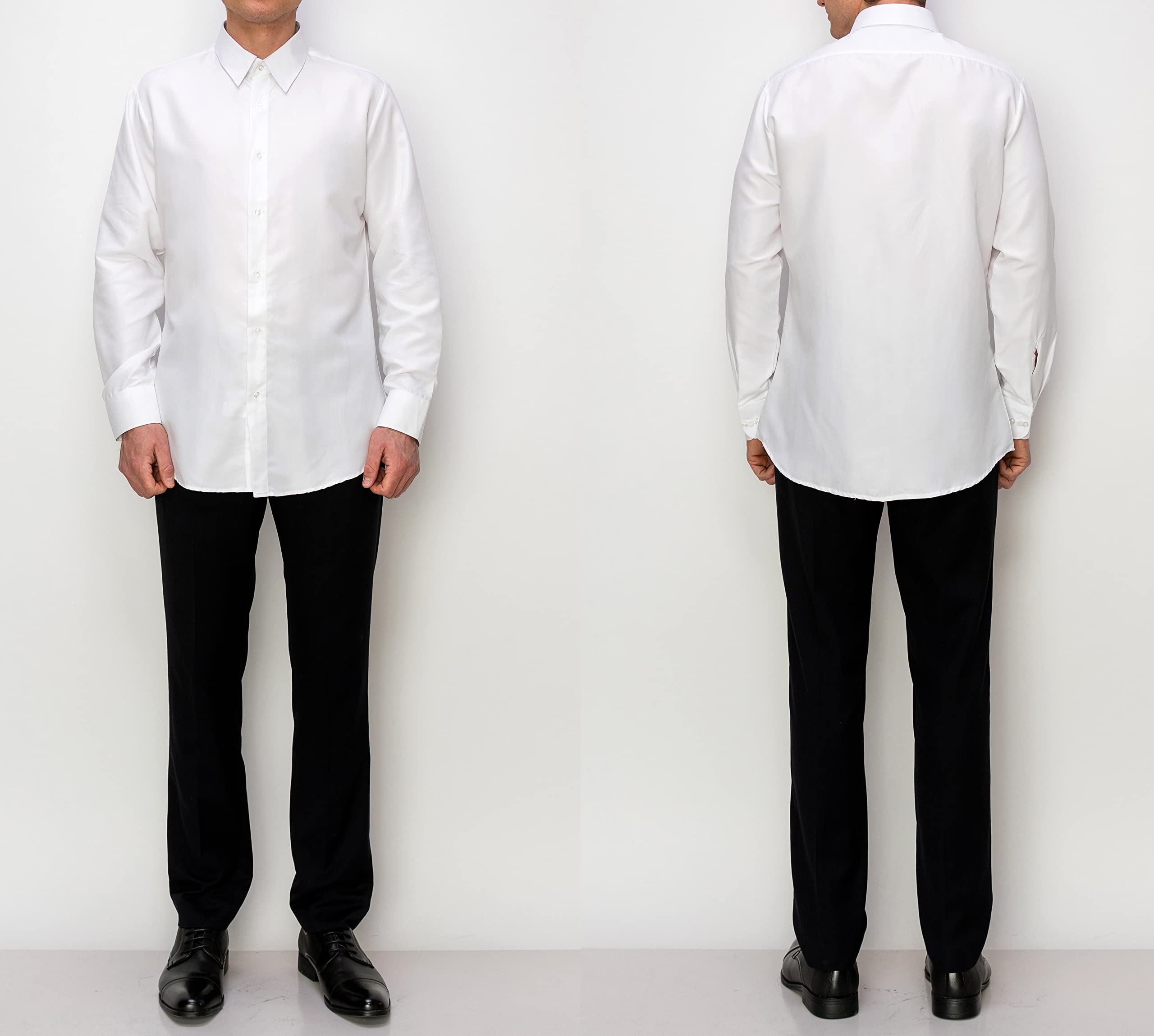 Slim Fit Men's Microfiber Tuxedo Dress Shirt with Laydown Collar - Non-Pleated Formal Shirt for Weddings, Business Meetings & Special Occasions