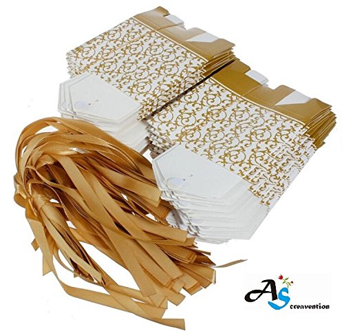 A&S Creavention 100-Pack Gold Bridal Wedding Party Favor Ribbons - Elegant Candy Boxes & Gift Bags for Wedding, Baby Shower, Birthday Celebrations