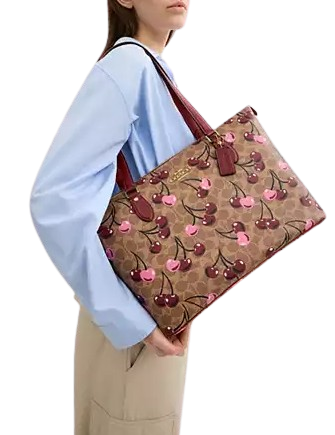 Coach Signature Canvas Cherry Print Gallery Tote Bag - Stylish Handbag for Women, Work, Travel & Everyday Use