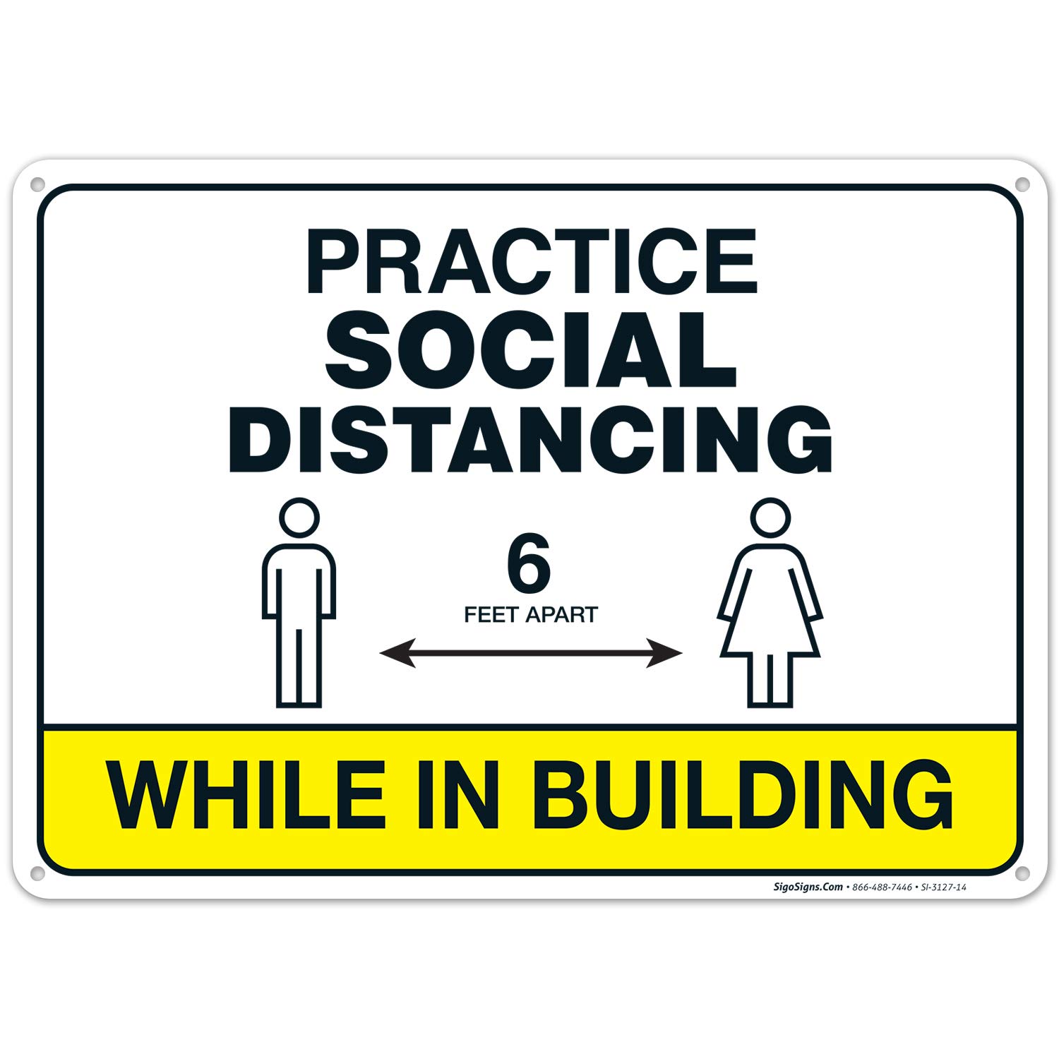 Social Distancing Sign - 10x14 Inches Rust-Free Aluminum, Fade Resistant - Easy Mount Indoor/Outdoor Safety Sign for Offices, Stores & Public Spaces - Made in USA
