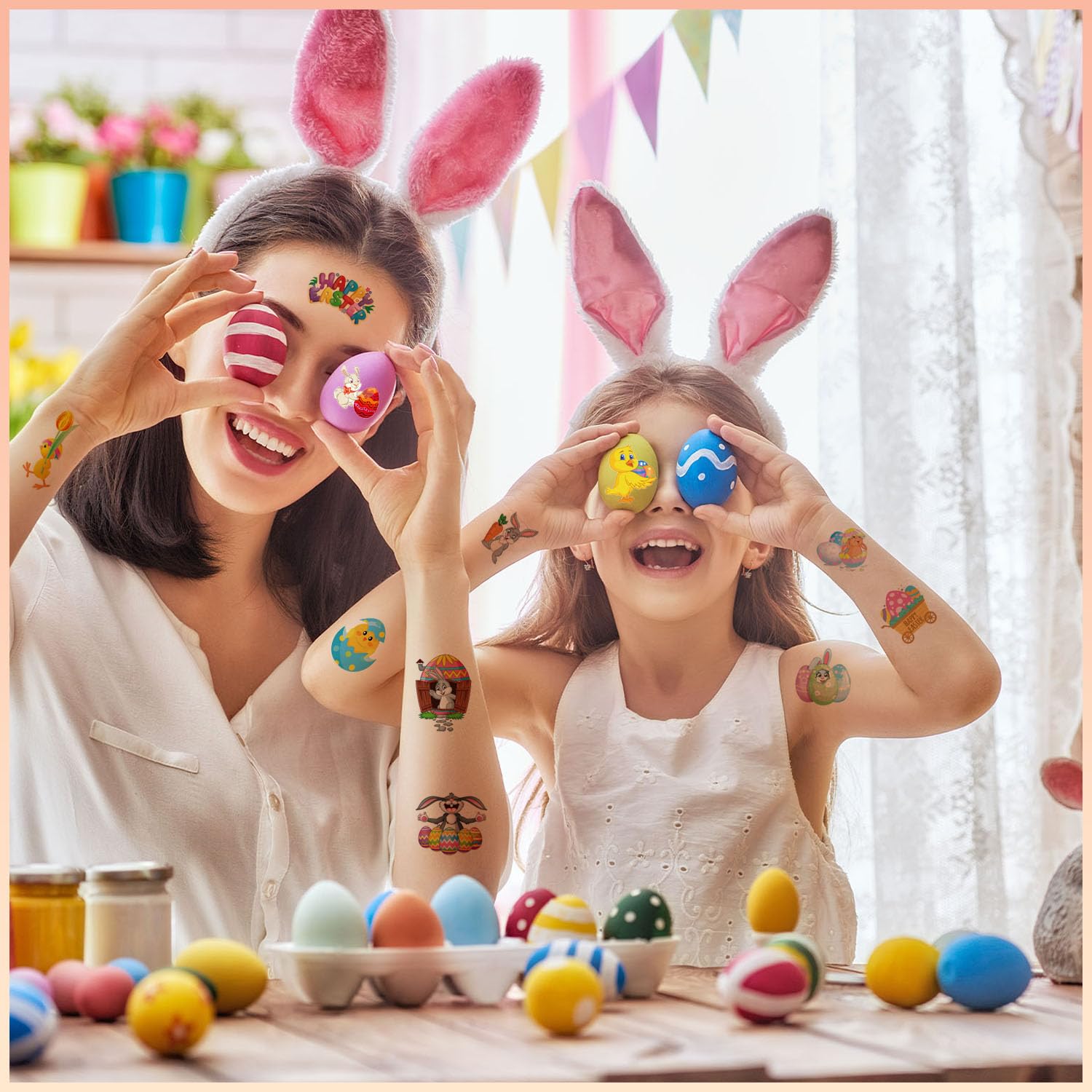 102-Piece Easter Temporary Tattoos for Kids - Bunny, Chick & Egg Designs - Safe, Non-Toxic Body Art Stickers for Boys & Girls - Perfect for Easter Parties, Egg Hunts & Spring Celebrations