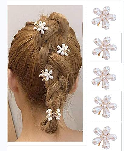 BAKEFY 2-Piece Mini Pearl Hair Barrettes for Women & Girls - Elegant Artificial Pearl Hair Clips with Flower Design for Wedding, Party & Everyday Use | Perfect Bridal Accessories, Prom Hairstyle Enhancer and Daily Hair Jewelry