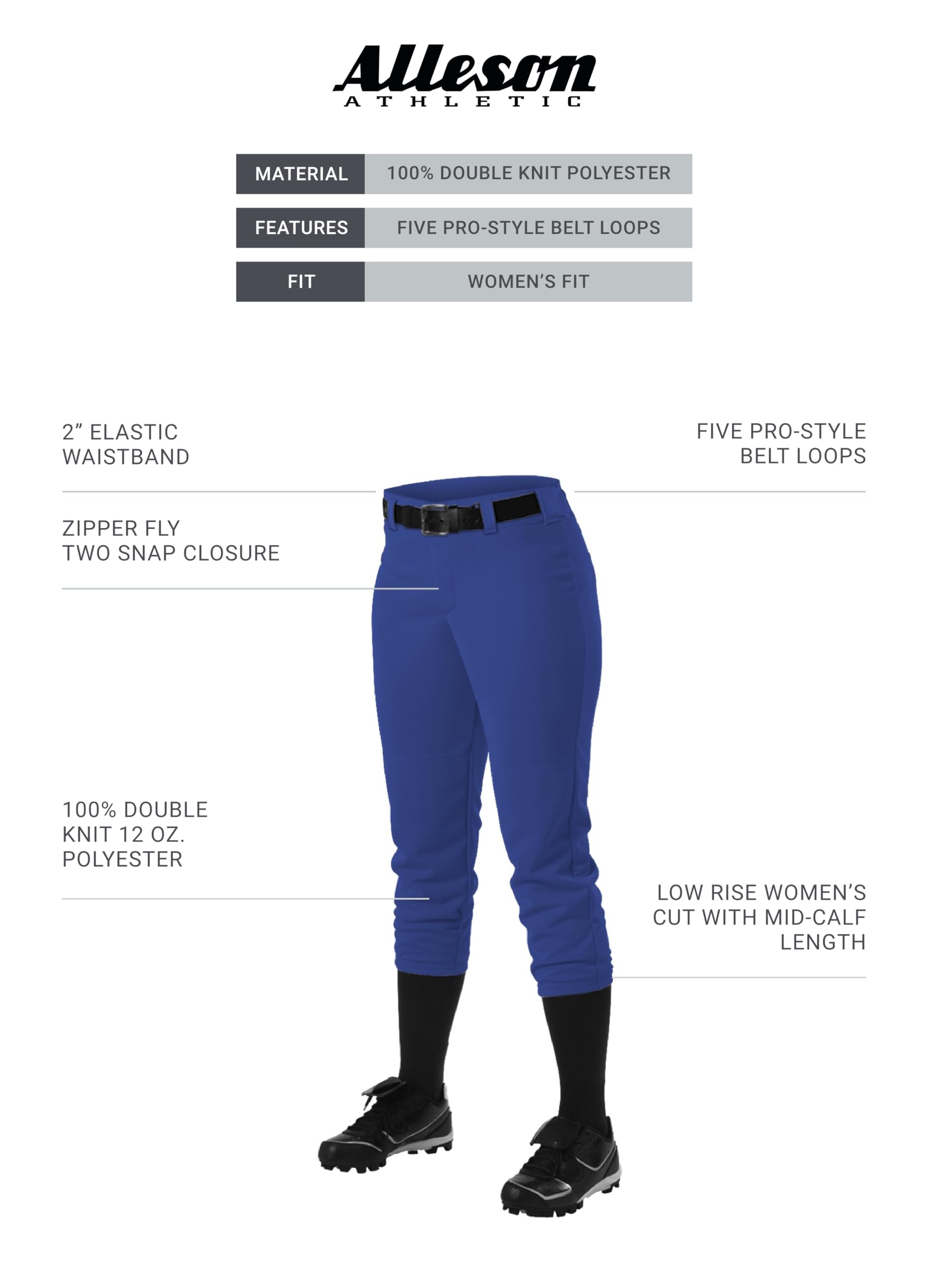 Alleson Athletic Women's Fastpitch Softball Pants with Belt Loops - Comfortable & Durable for Practice & Games