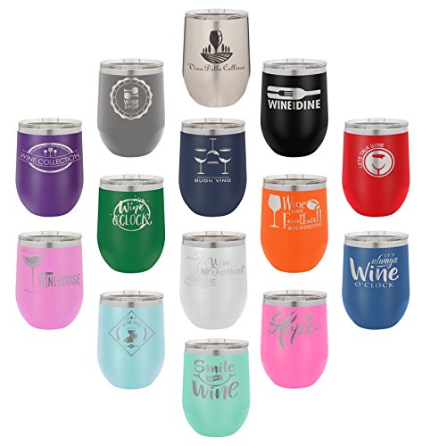 Personalized Stainless Steel Stemless Wine Glass Tumbler - 12 oz Double Wall Vacuum Insulated Engraved Cup (Red Front) - Perfect for Weddings, Gifts & Outdoor Parties