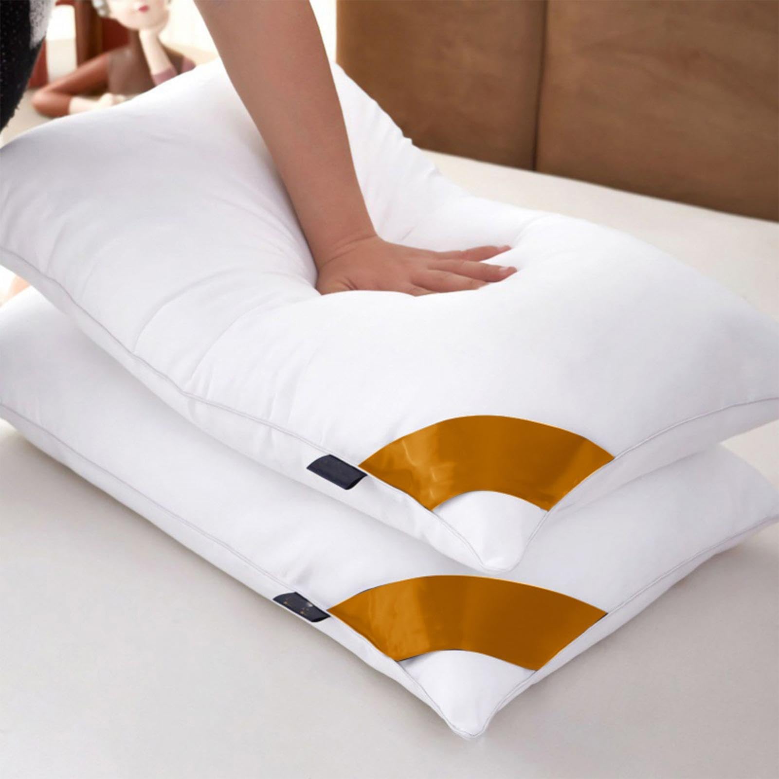 Premium Skin-Friendly Hotel Pillows for Sleeping - Soft & Supportive Cotton Fabric Pillow for Back, Side & Stomach Sleepers - 16.5 x 27.5 Inches (White) - Ideal for Home, Travel & Guest Rooms