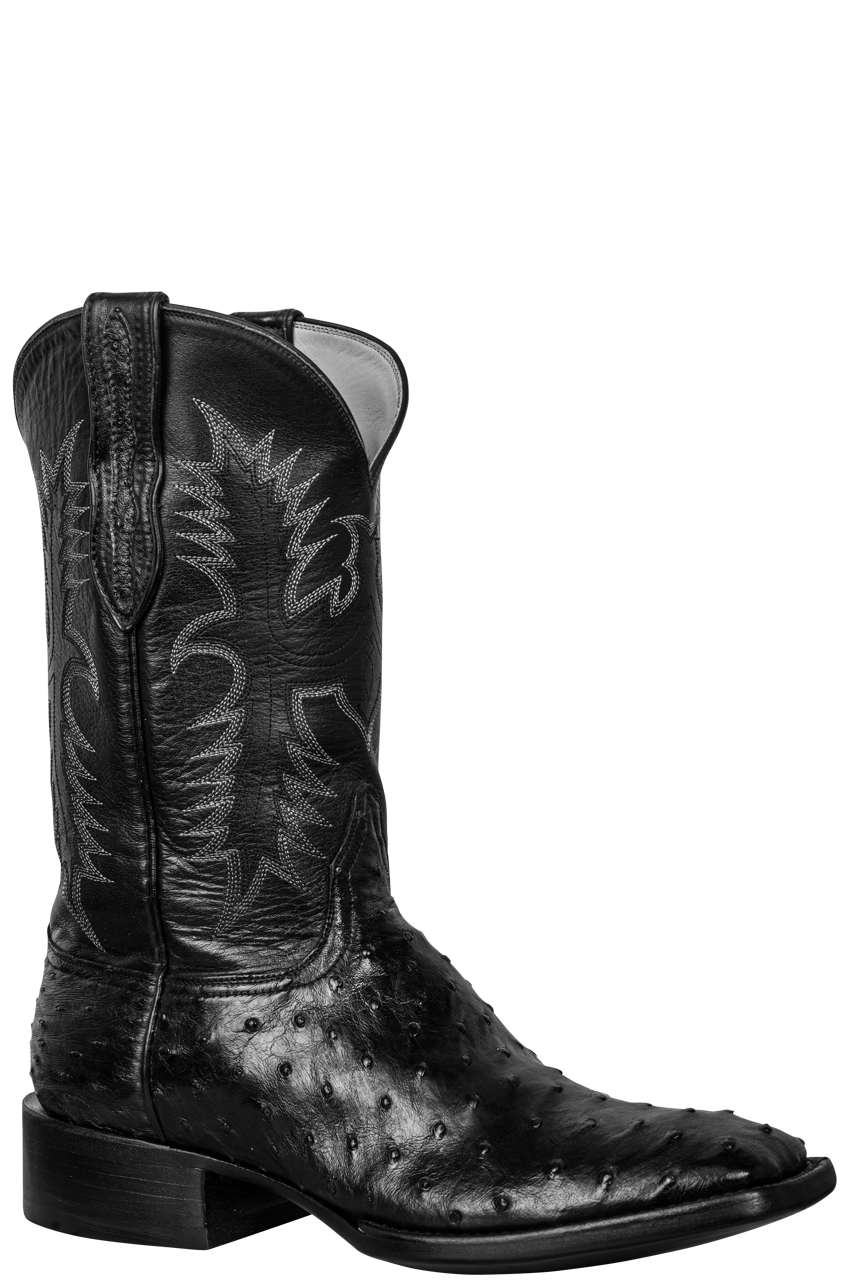 Premium Black Jack Full Quill Ostrich & Florence Buffalo Leather Cowboy Boots for Men - Western Style Riding Boots for Country Music Festivals and Rodeo Events