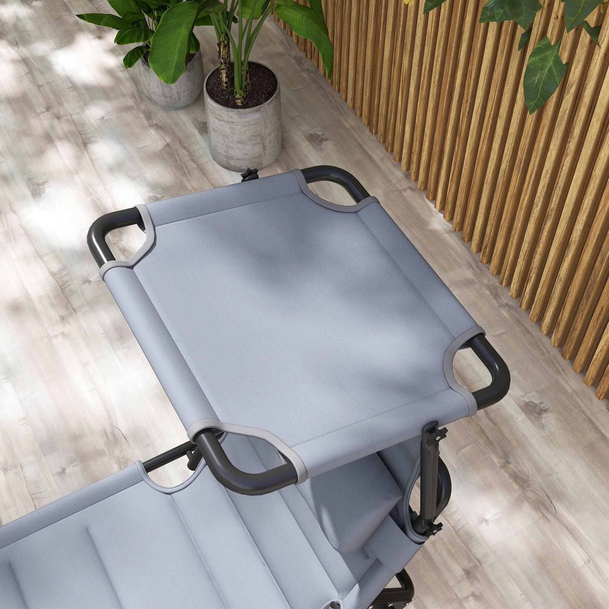Outsunny 2-Piece Outdoor Lounge Chair Set with Adjustable Backrest - Foldable Chaise Lounge with Cushion, Sunshade Roof & Pillow Headrest - Perfect for Beach, Poolside, Camping & Backyard Relaxation (Gray)