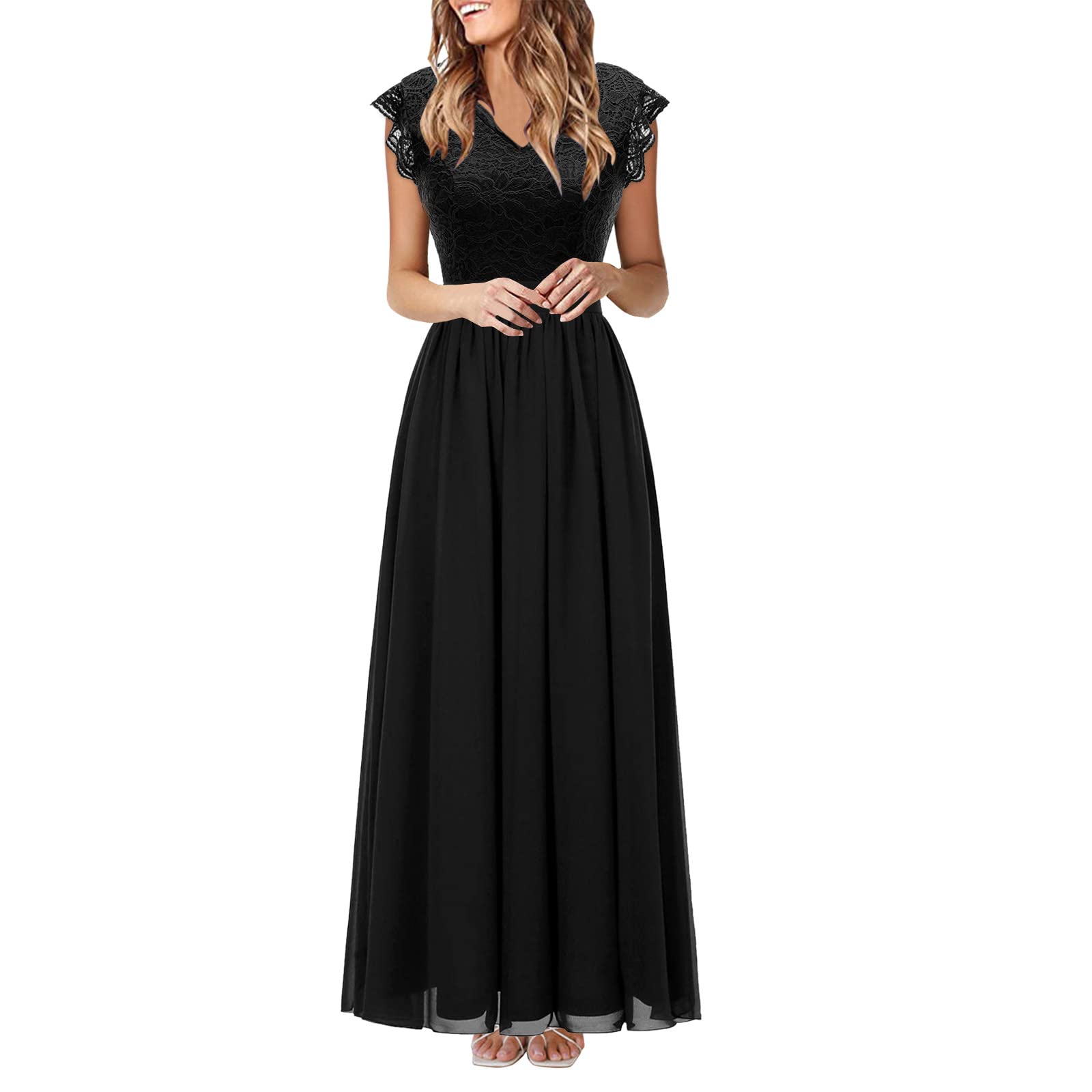 Elegant Women's Lace Chiffon Dress - Sleeveless Long Cocktail Dress for Bridesmaid, Party & Evening Wear - Green Formal Gown for Special Occasions, Weddings & Date Nights