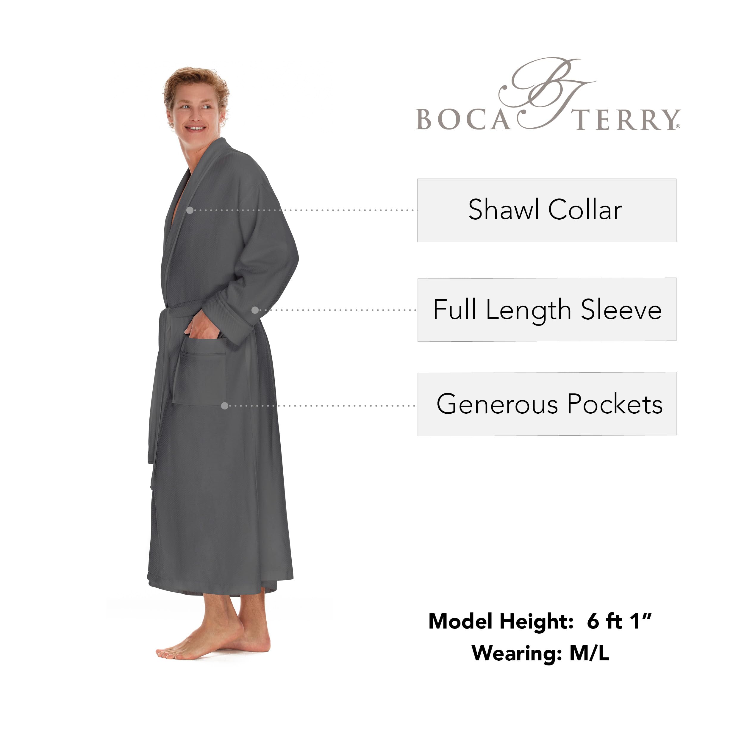Boca Terry Men's Soft Waffle Knit Robe - Long Luxurious Spa Bathrobe for Men - Premium Hotel & Resort Wear - Perfect for Relaxation, Lounging & After Shower Comfort