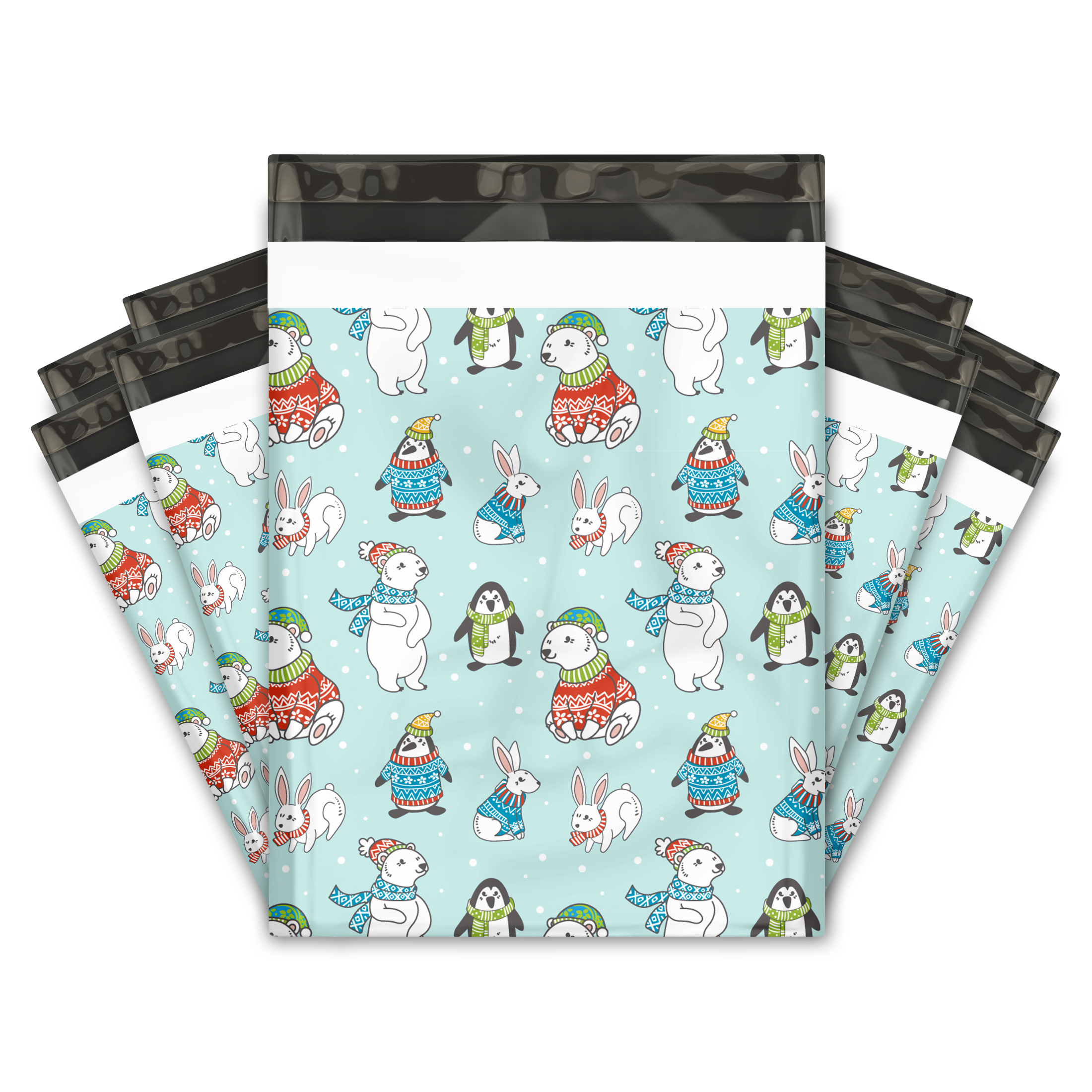 12x15 Inch Winter Animals Printed Poly Mailers - Waterproof Shipping Envelopes for Ecommerce, Mailing Bags with Cute Snowflake & Polar Bear Design - Perfect for Holiday Gifts, Online Store Packaging & Small Business Shipments