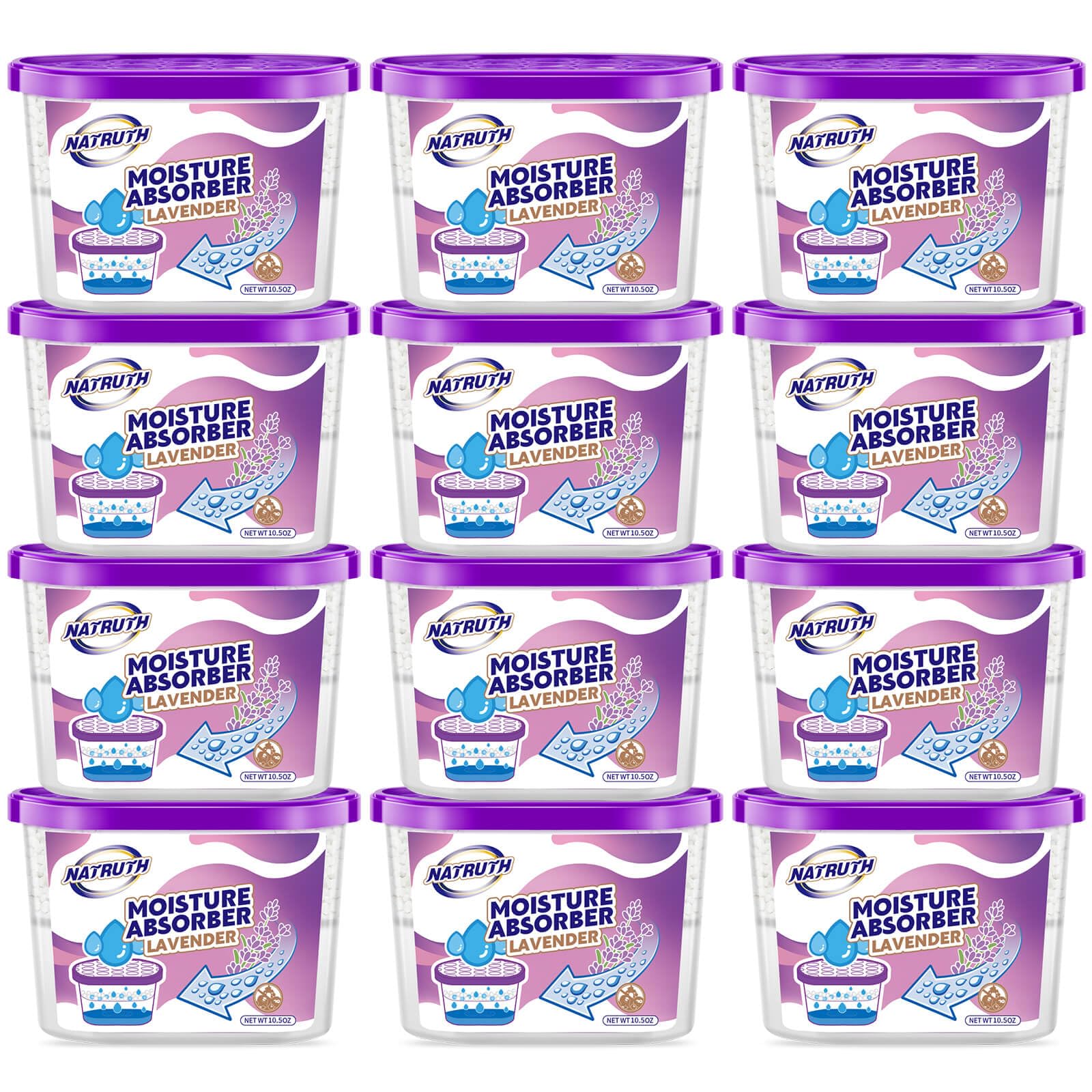 NATRUTH Lavender Scented Moisture Absorbers - 12 Pack (10.5OZ Each) | Portable Dehumidifier for Closet, Bathroom & Boat | Odor Eliminator & Air Freshener | Ideal for Small Spaces, Storage Areas & Damp Environments