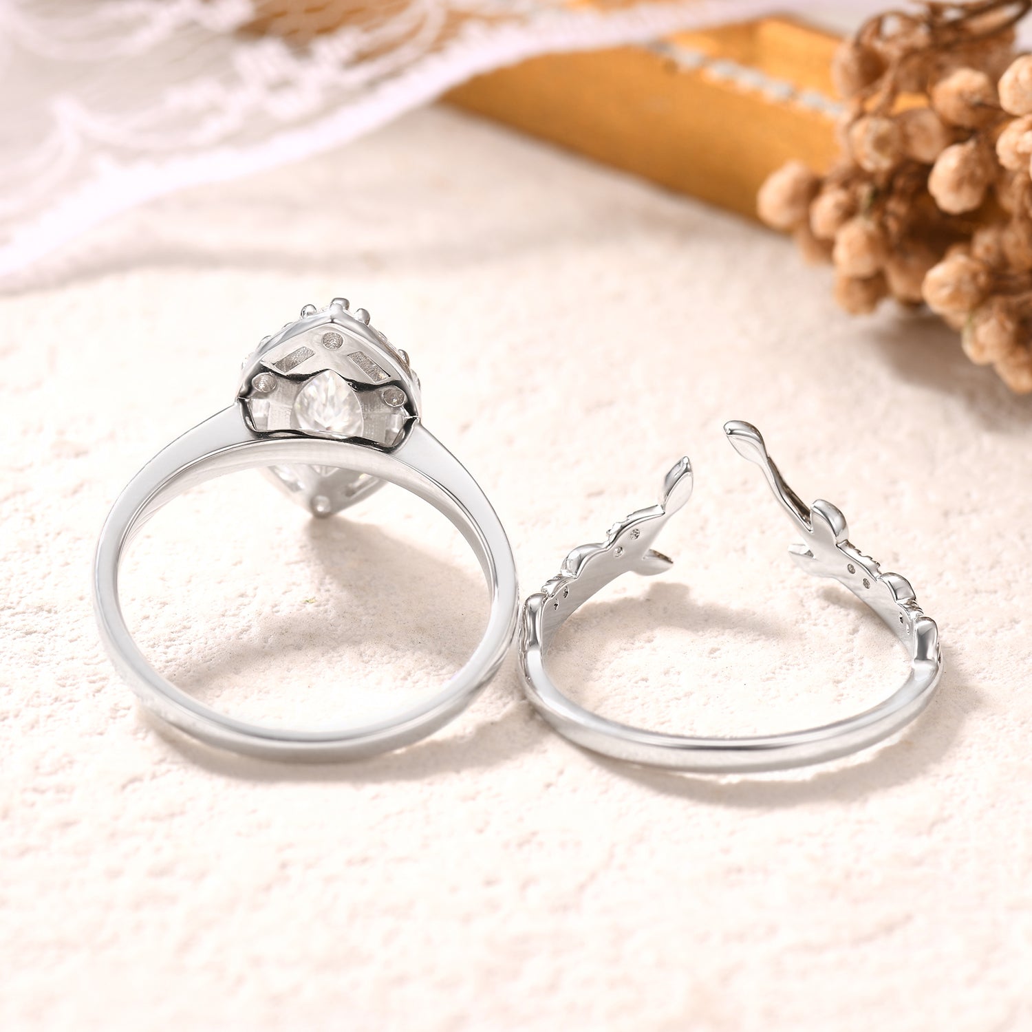 1 Carat Lab Grown Marquise Cut Diamond Engagement Ring Set with Moissanite Wedding Band - Perfect for Proposals, Anniversaries & Bridal Jewelry