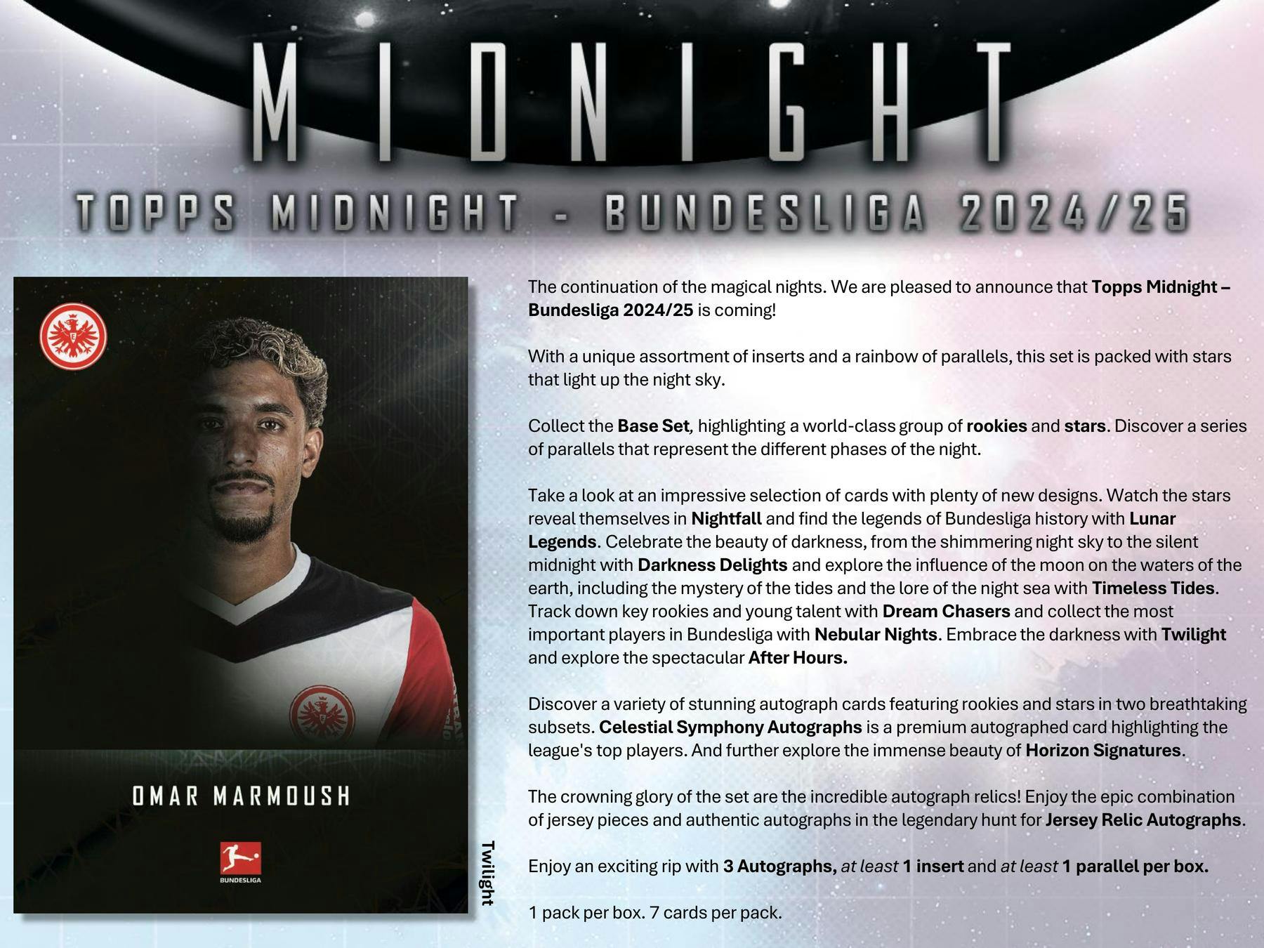 2024-2025 Topps Midnight Bundesliga Soccer Hobby Box - 24 Packs with Autographs & Memorabilia Cards - Perfect for Collectors, Fantasy Leagues & Soccer Fans