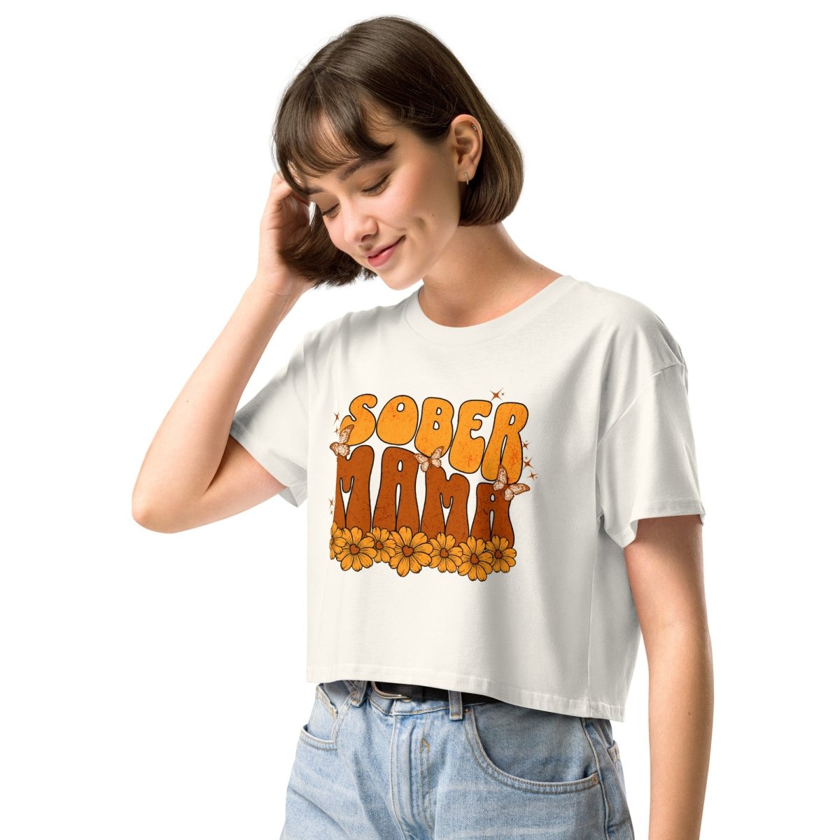 Sober Mama Bloom Crop Top - Women's Fashion Trendy Floral Print Summer T-Shirt for Casual Wear, Beach Outfits & Music Festivals