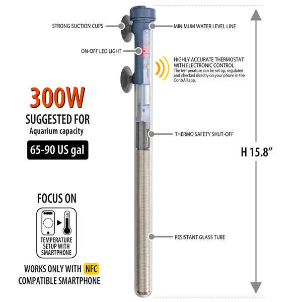 Sicce SCUBA Contactless Submersible Aquarium Heater - 50W, 100W, 300W, 400W - Perfect for Fish Tanks, Turtle Tanks & Aquatic Habitats