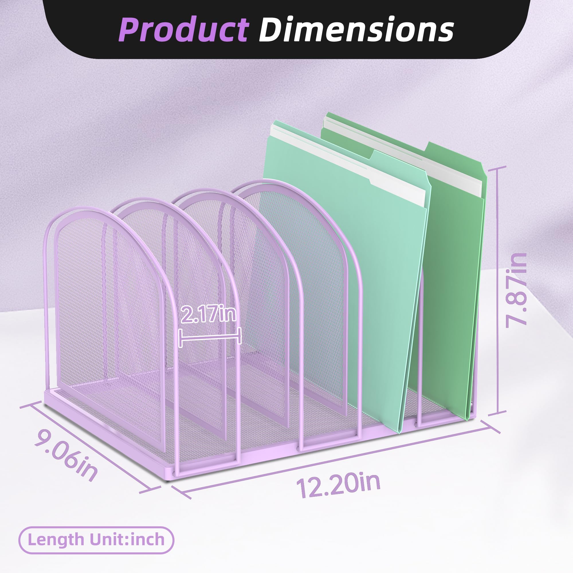 SUPEASY 5-Section Mesh File Organizer - Upright Desktop File Sorter & Office Supplies Holder (Purple) - Perfect for Desk Organization, Document Sorting, and Office Storage Solutions