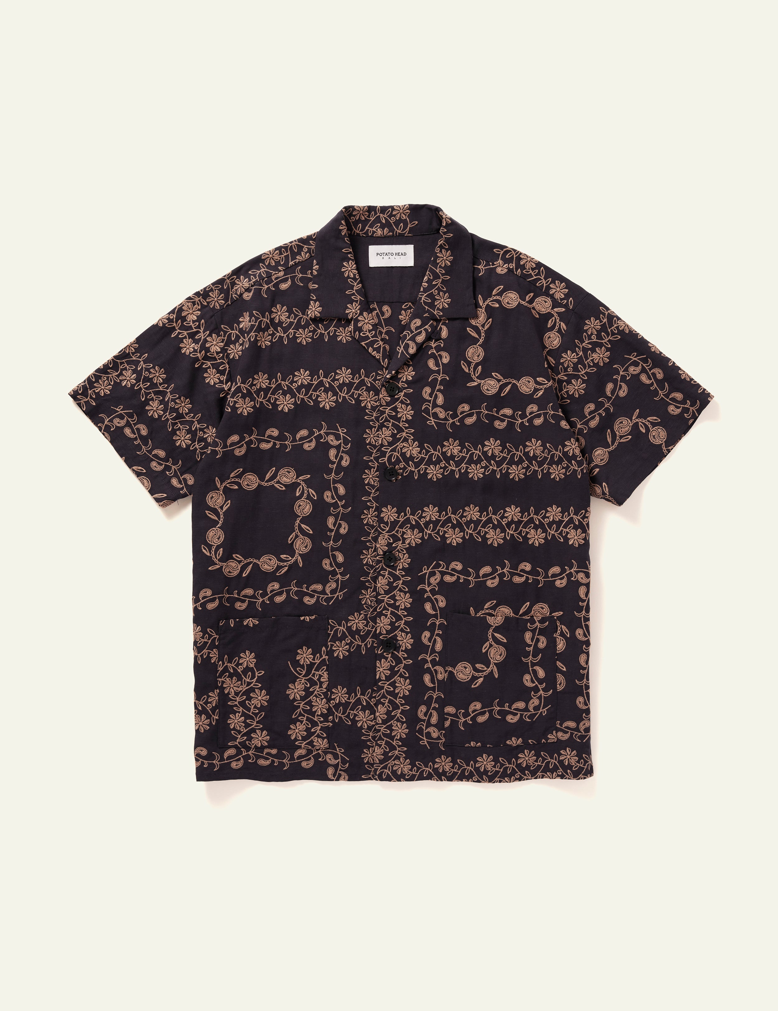 Yin Yang Paisley Print Short Sleeve Casual Shirt for Men - Navy Blue | Perfect for Yoga, Meditation & Boho Fashion Outfits