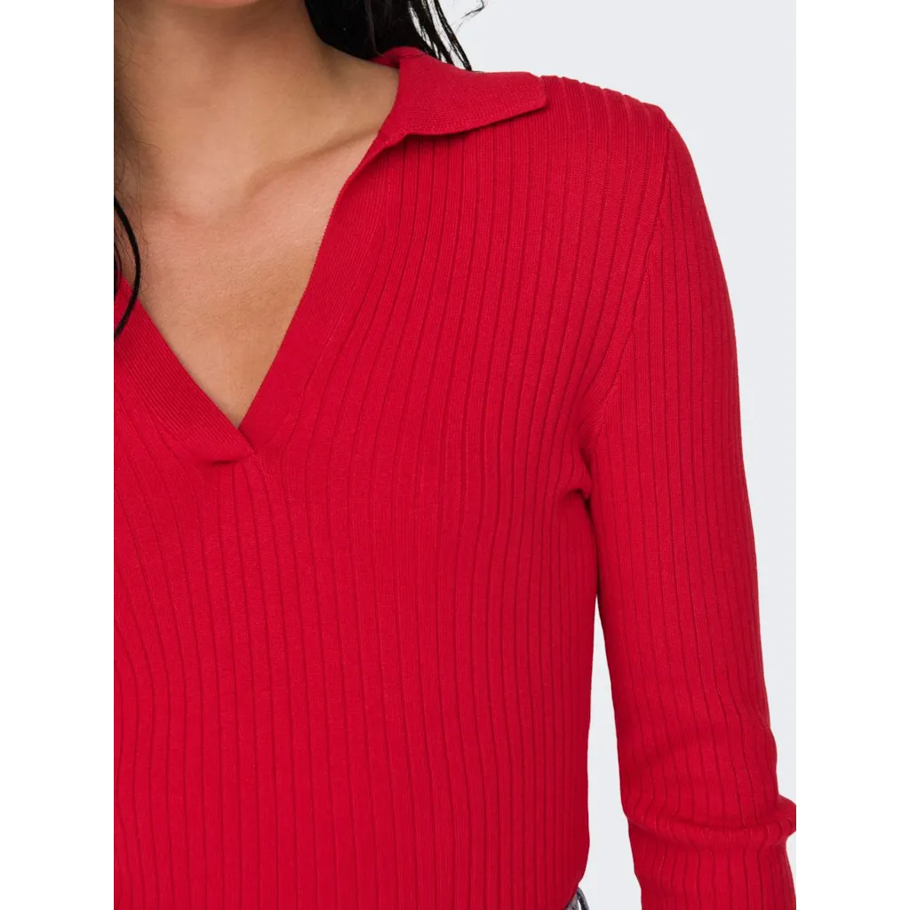 Vero Moda Kaya Polo Knit Shirt for Women - Red & Black Colors | Casual & Office Wear | Perfect for Work, Dates & Everyday Outfits