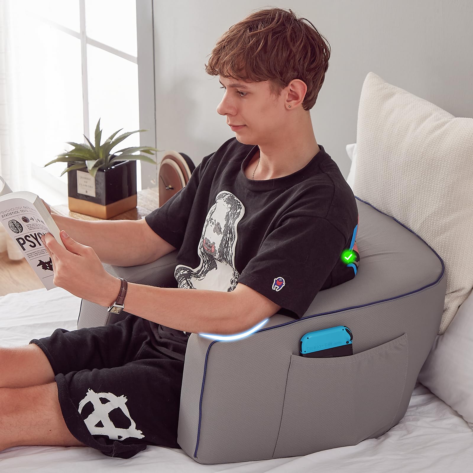 **Extra Large Memory Foam Reading Pillow for Adults - Gaming, Bed Rest & Office Chair Cushion - Ergonomic Support for Tailbone Pain Relief - Perfect for Reading, Working & Relaxing at Home**