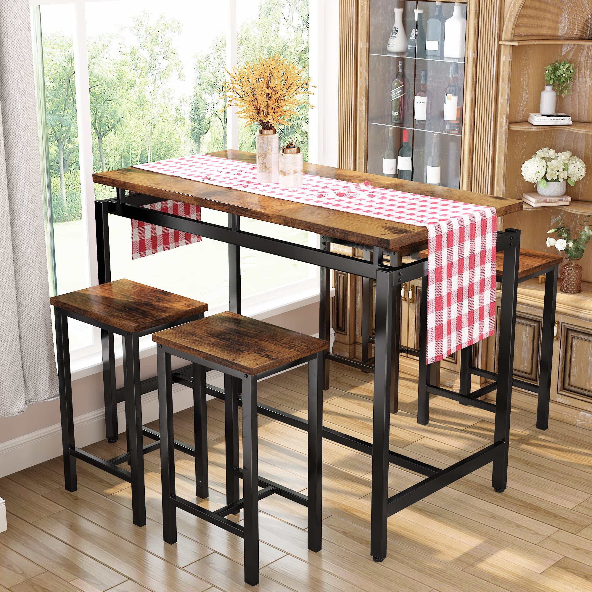 DKLGG 4-Piece Modern Dining Table Set with Wooden Top & Adjustable Metal Legs - Compact Kitchen Table and Chairs for Small Spaces | Perfect for Apartments, Breakfast Nooks & Cozy Dining Areas
