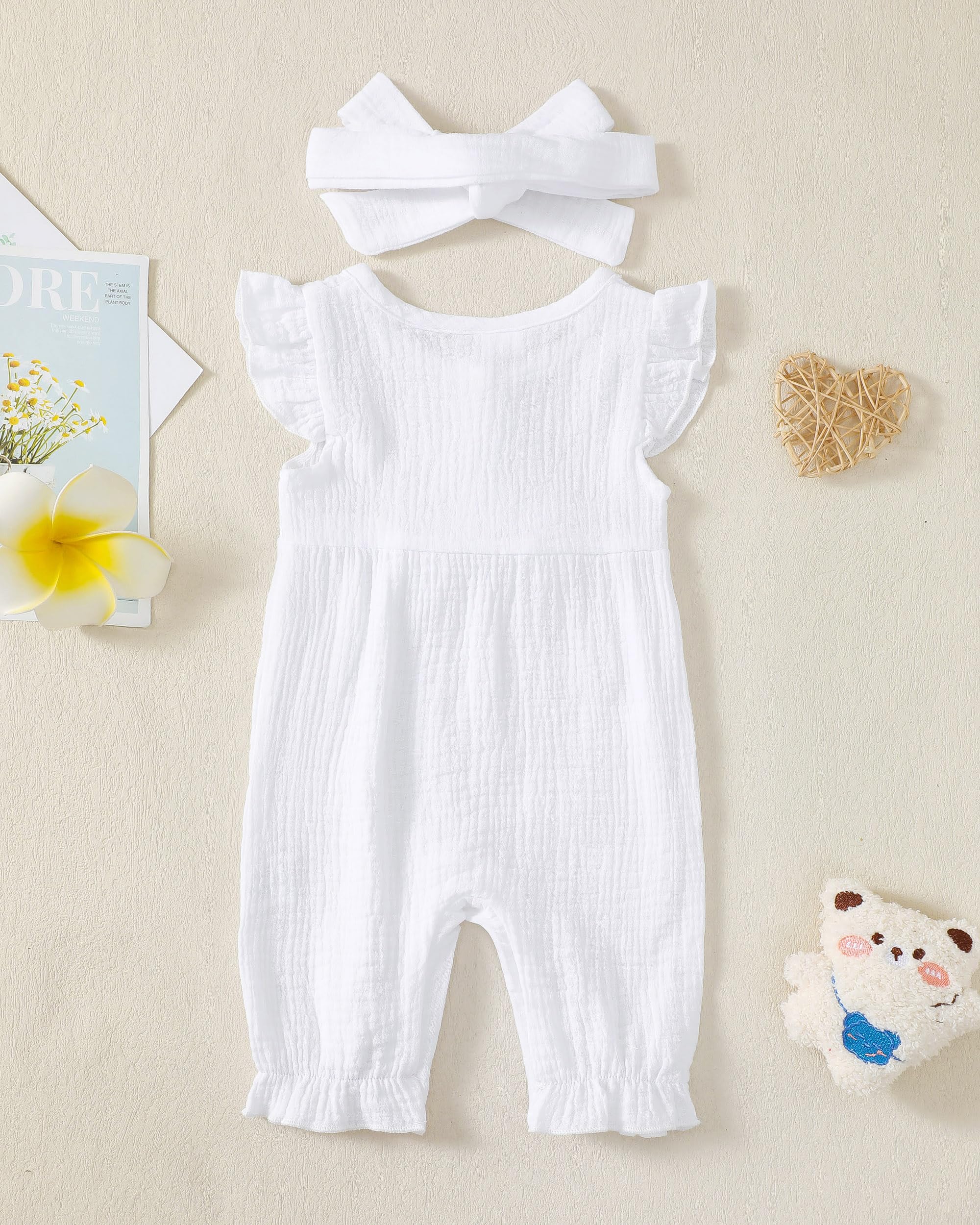 Baby Girl Romper Outfits - Soft Cotton Linen Summer Bodysuit Jumpsuits for Newborns & Preemies | Essential Infant Clothes for Playtime, Photos & Daily Wear